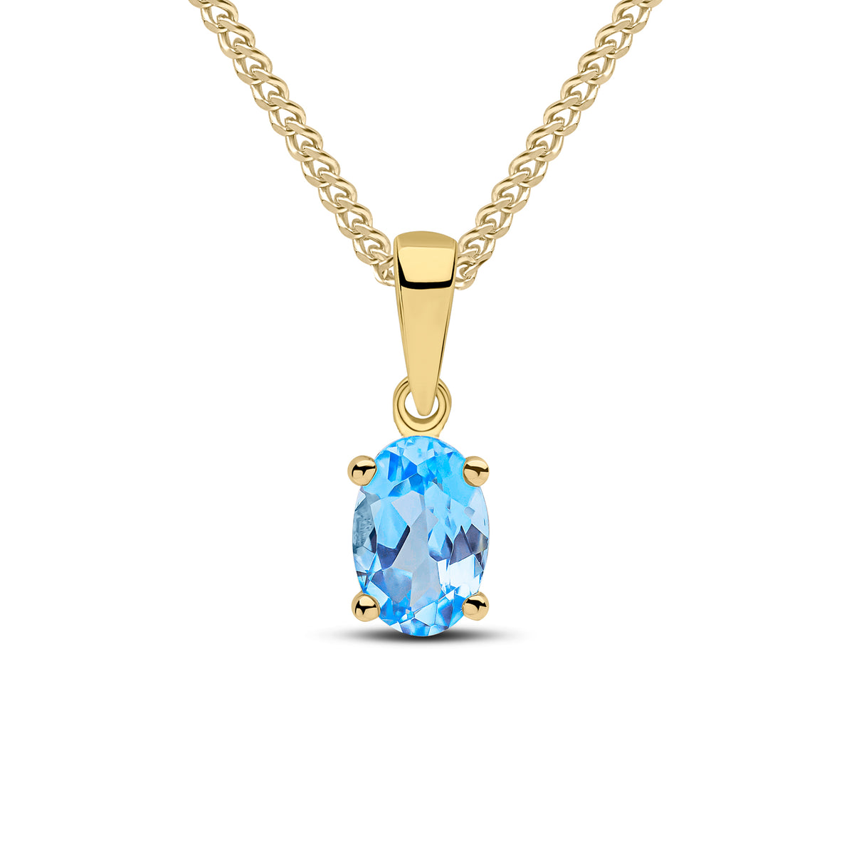 9CT YG 6X4 OVAL SWISS BLUE TOPAZ CLAW PENDANT