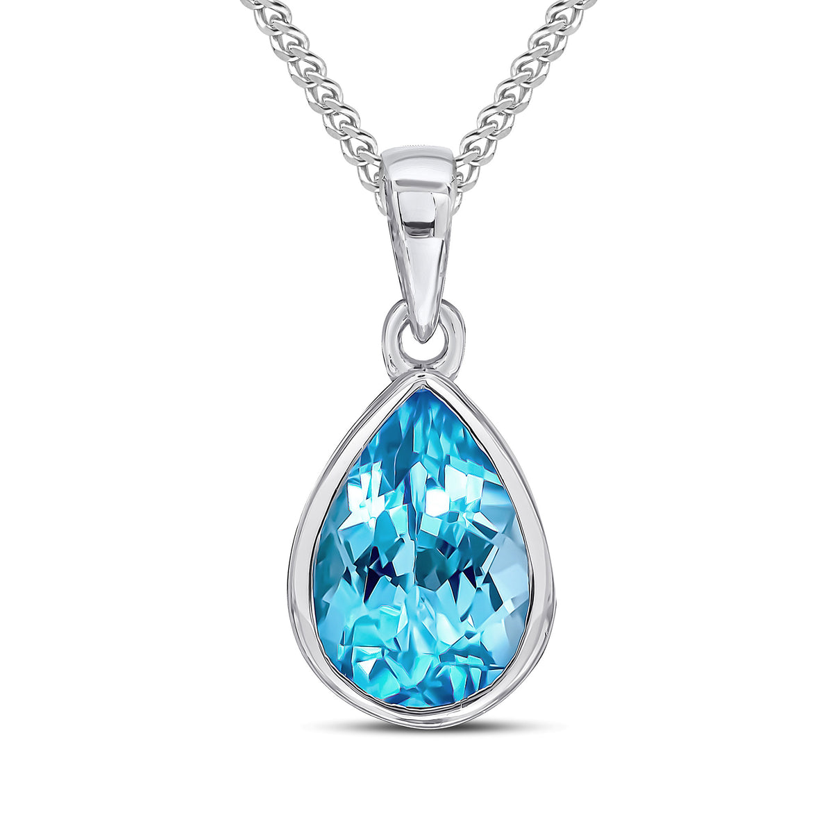 9CT WG 10X7 PEARSHAPE SWISS BLUE TOPAZ RUBOVER PENDANT