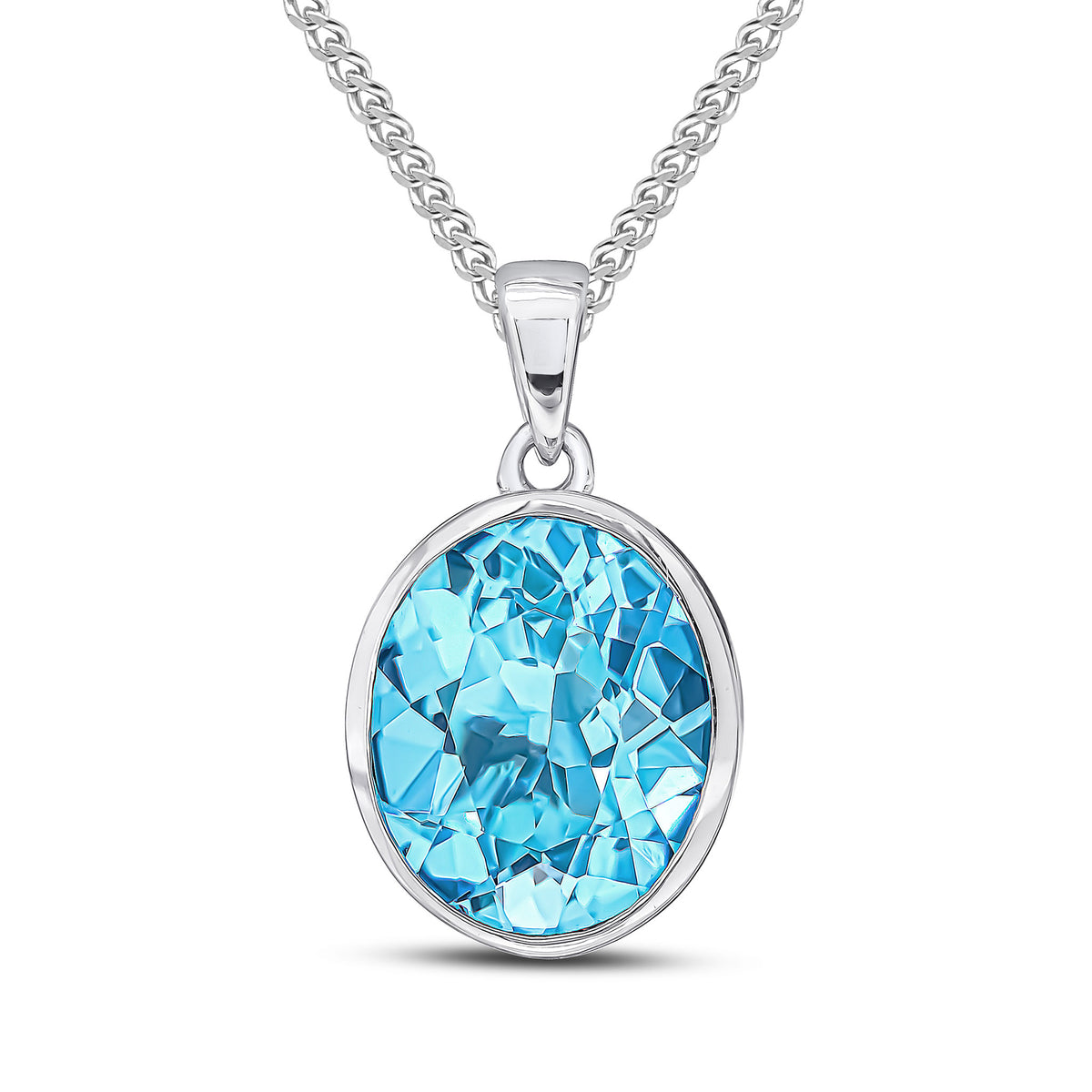 9CT WG 12X10 OVAL SWISS BLUE TOPAZ RUBOVER PENDANT