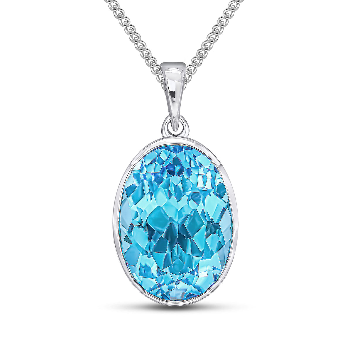 9CT WG 14X10 OVAL SWISS BLUE TOPAZ RUBOVER PENDANT
