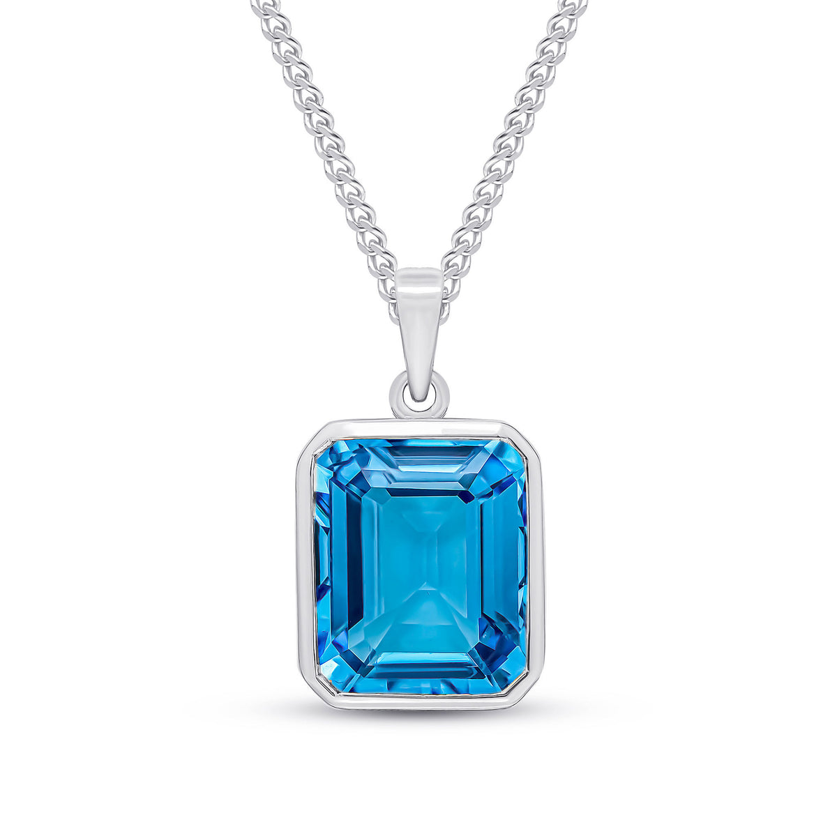9CT WG 12X10 OCTAGON SWISS BLUE TOPAZ RUBOVER PENDANT