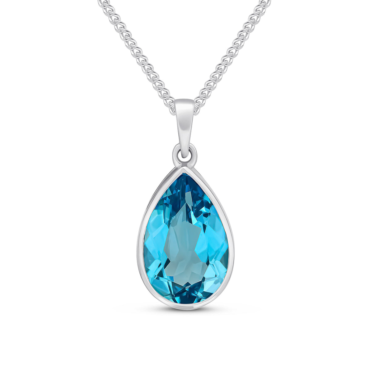 9CT WG 14X9 PEARSHAPE SWISS BLUE TOPAZ RUBOVER PENDANT