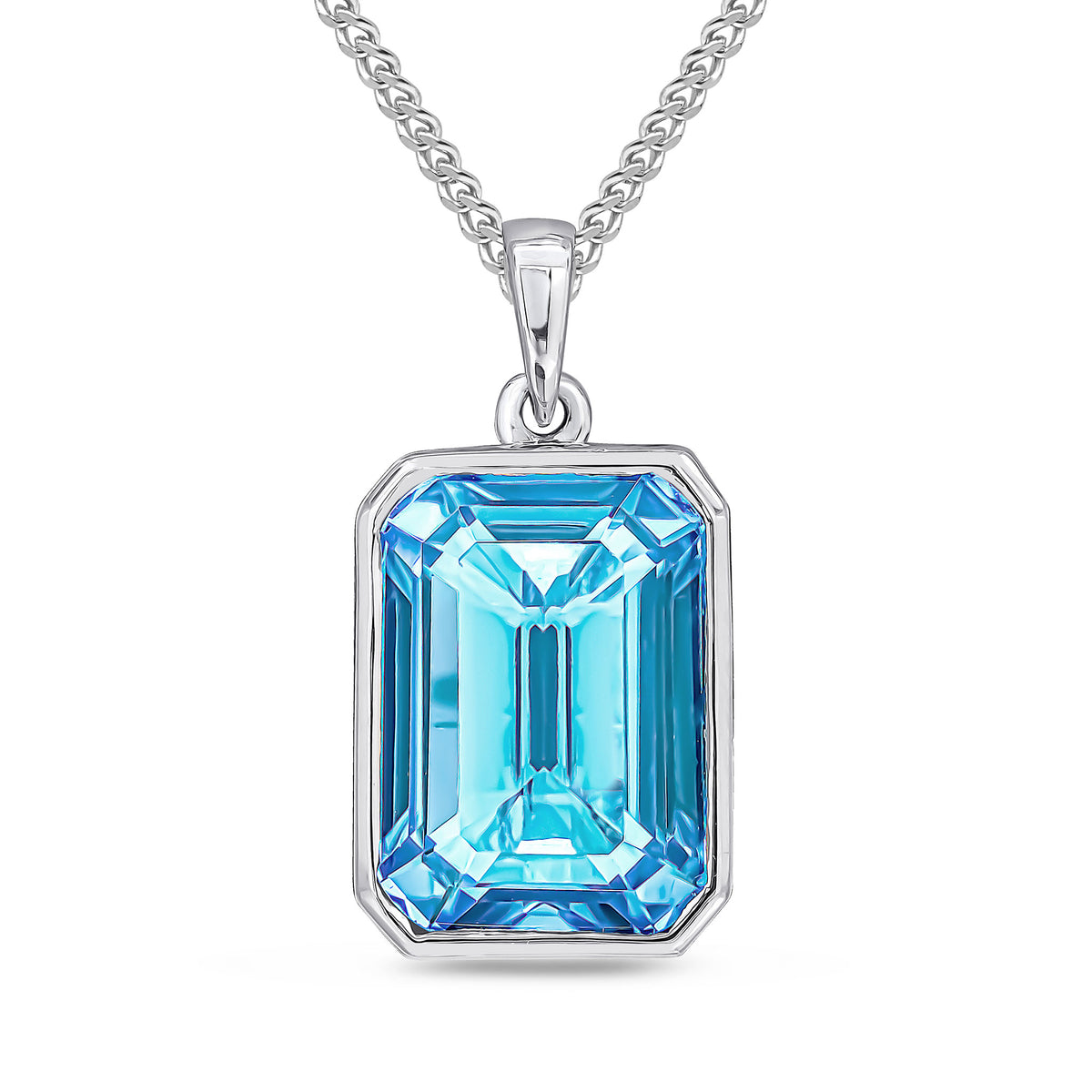 9CT WG 14X10 OCTAGON SWISS BLUE TOPAZ RUBOVER PENDANT
