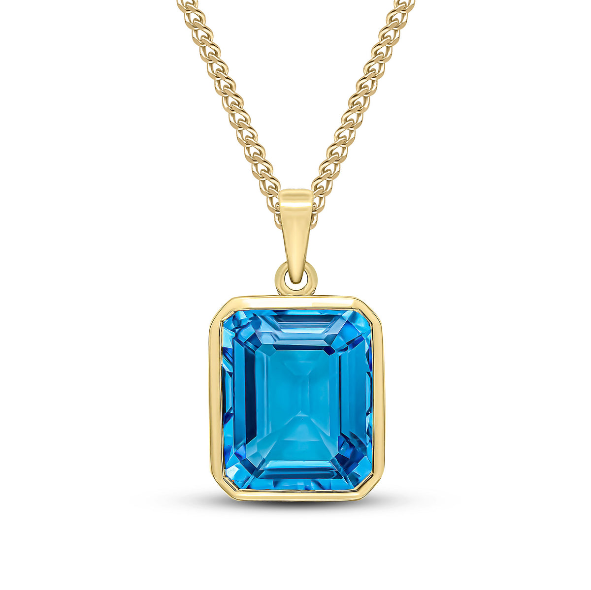 9CT YG 12X10 OCTAGON SWISS BLUE TOPAZ RUBOVER PENDANT