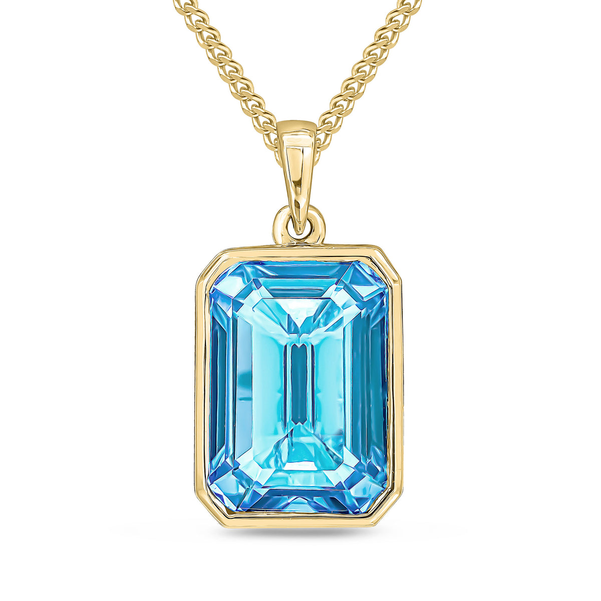 9CT YG 14X10 OCTAGON SWISS BLUE TOPAZ RUBOVER PENDANT