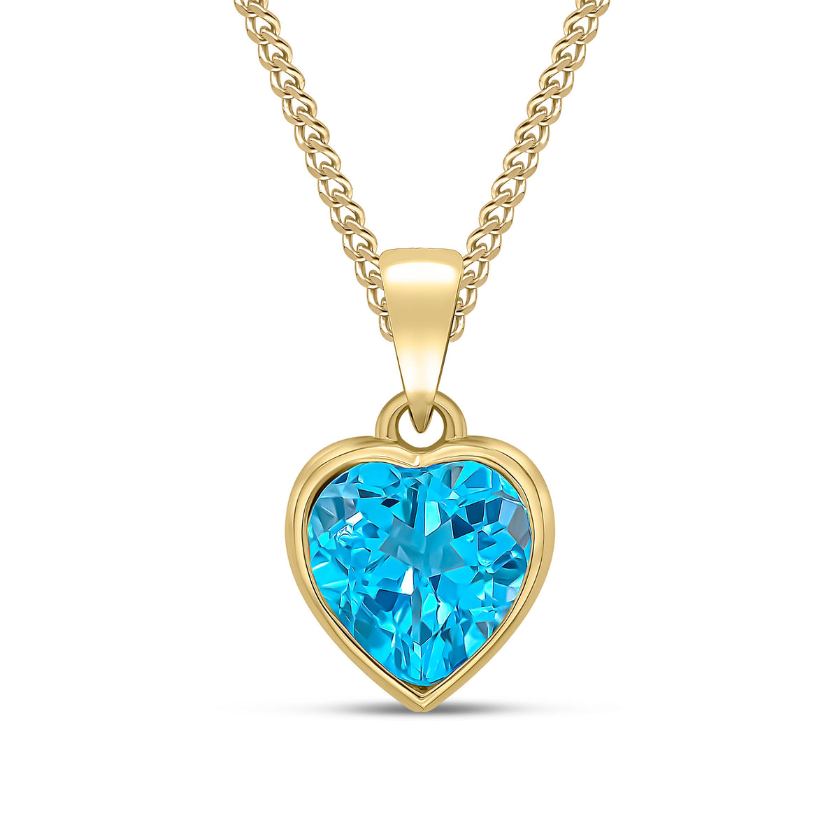 9CT YG 8MM HEARTSHAPE SWISS BLUE TOPAZ RUBOVER SINGLE STONE PENDANT