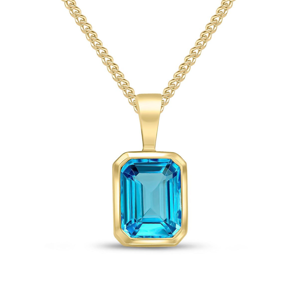 9CT YG 8X6 OCTAGON SWISS BLUE TOPAZ RUBOVER PENDANT