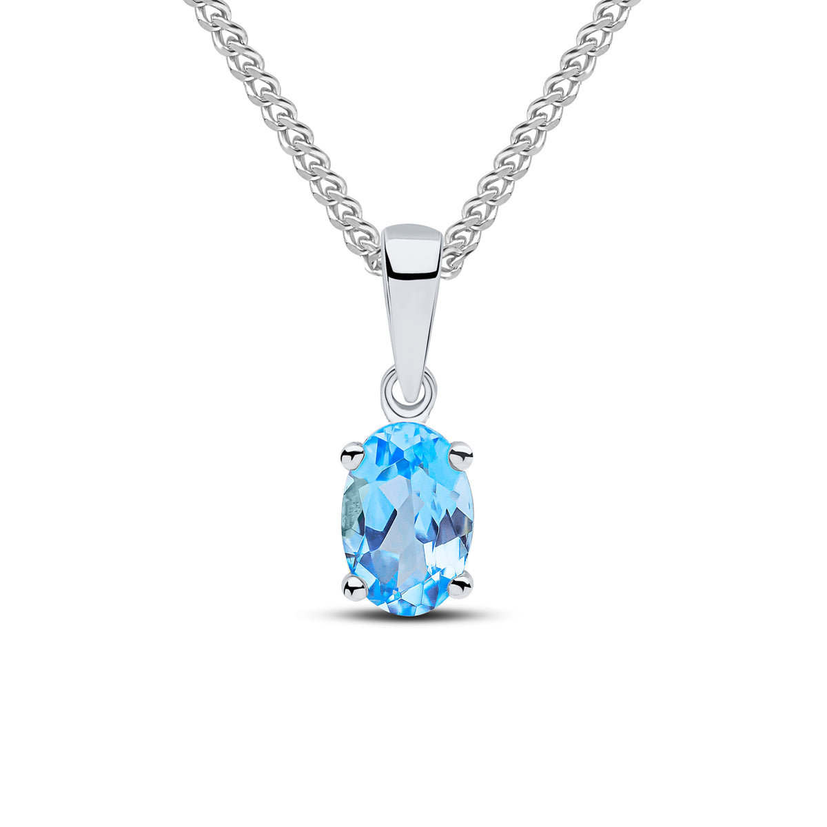 9CT WG 6X4 OVAL SWISS BLUE TOPAZ CLAW PENDANT
