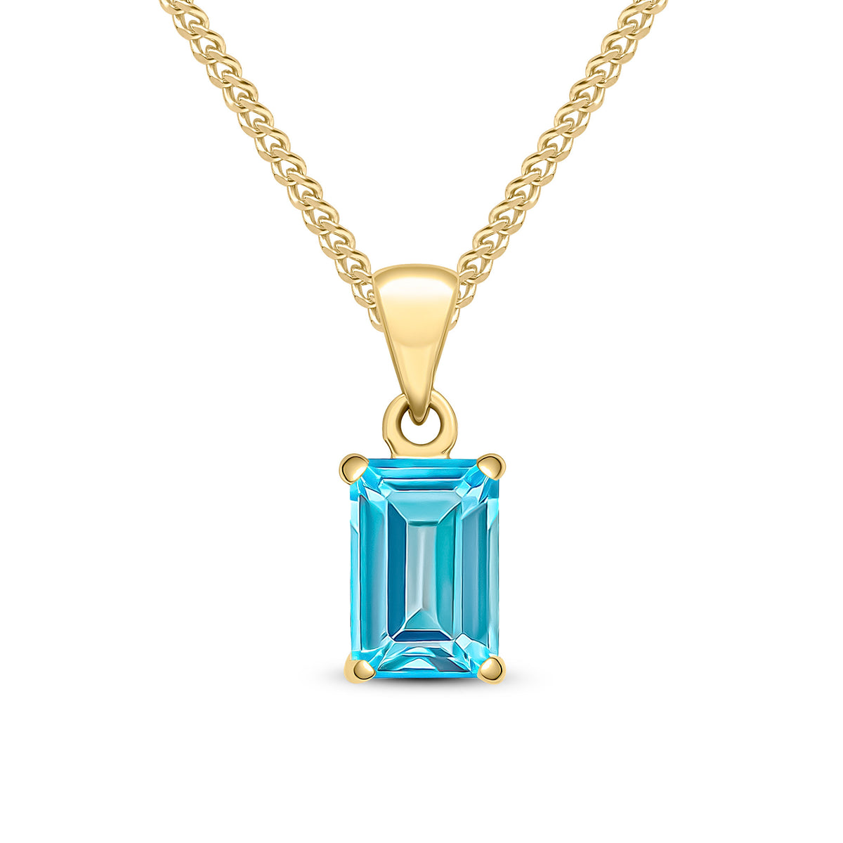 9CT YG 7X5 OCTAGON SWISS BLUE TOPAZ CLAW SET PENDANT