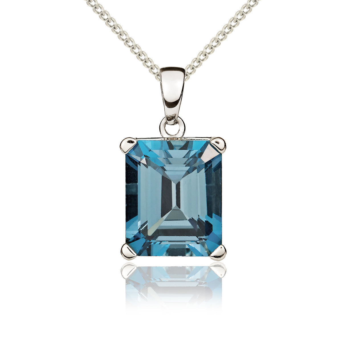 9CT WG 12X10 OCTAGON LONDON BLUE TOPAZ CLAW SET PENDANT