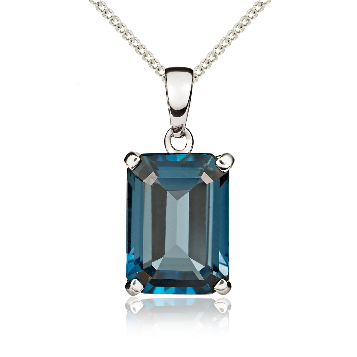 9CT WG 14X10MM OCTAGON LONDON BLUE TOPAZ CLAW SET PENDANT