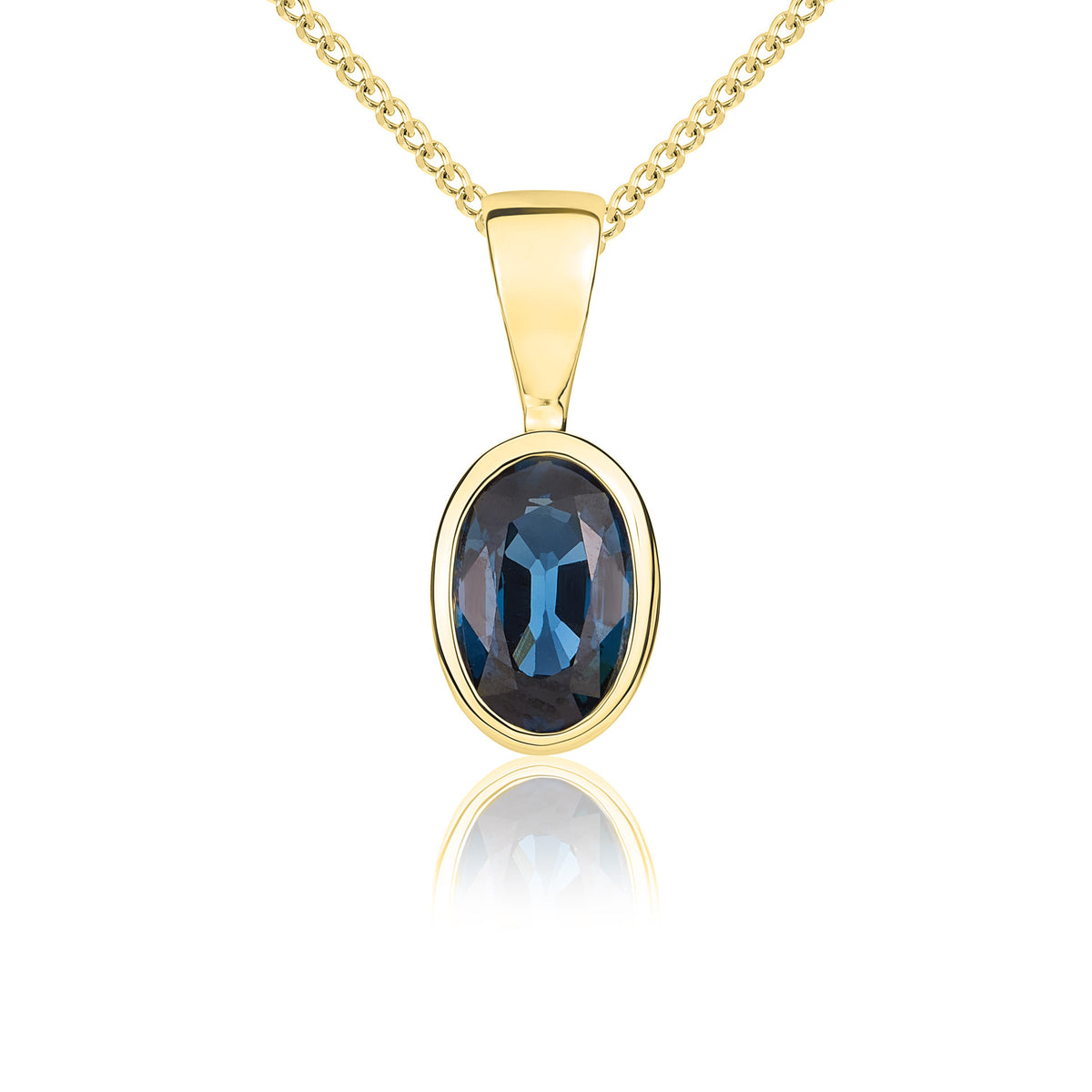 9CT YG 6X4 OVAL LONDON BLUE TOPAZ RUBOVER PENDANT