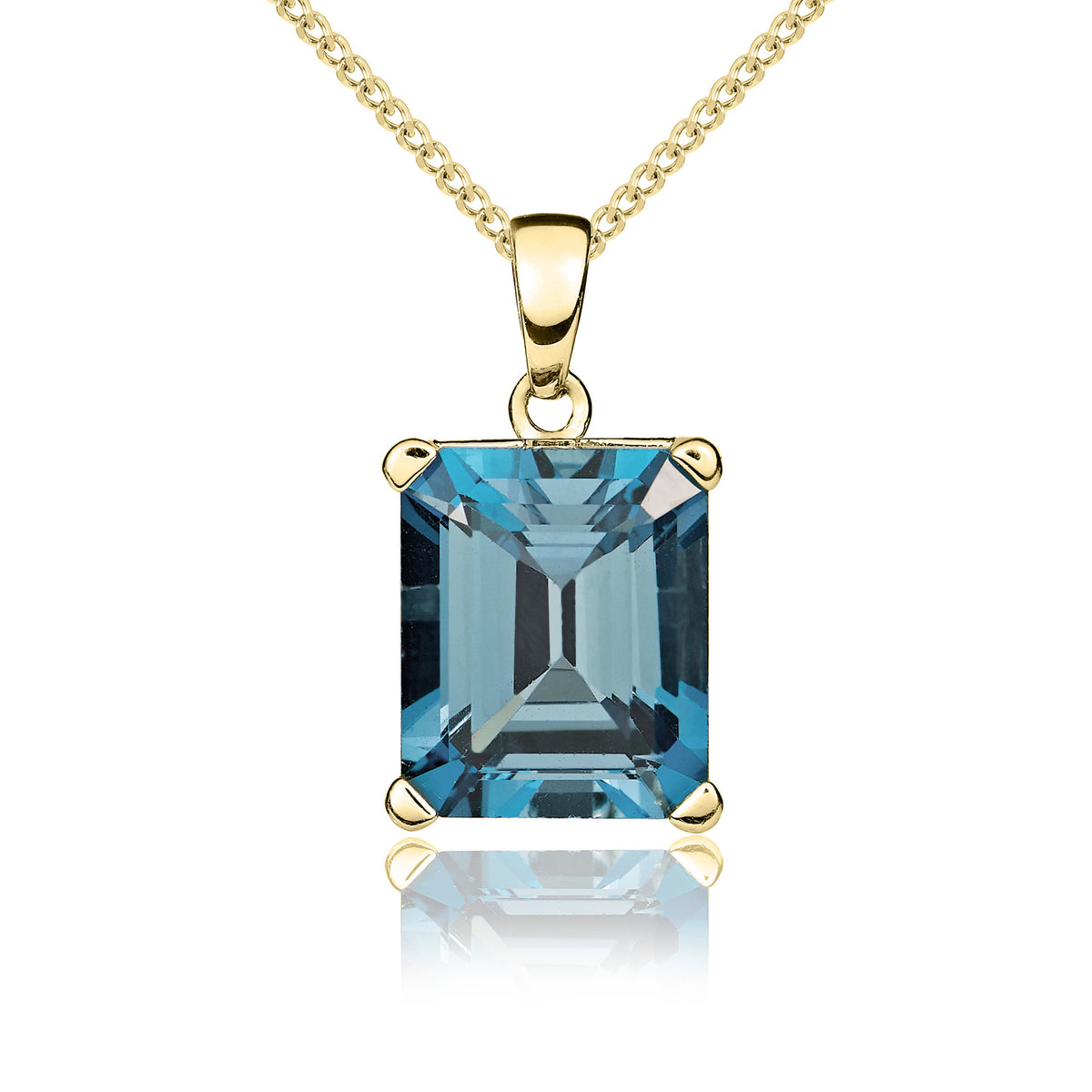 9CT YG 12X10 OCTAGON LONDON BLUE TOPAZ CLAW SET PENDANT