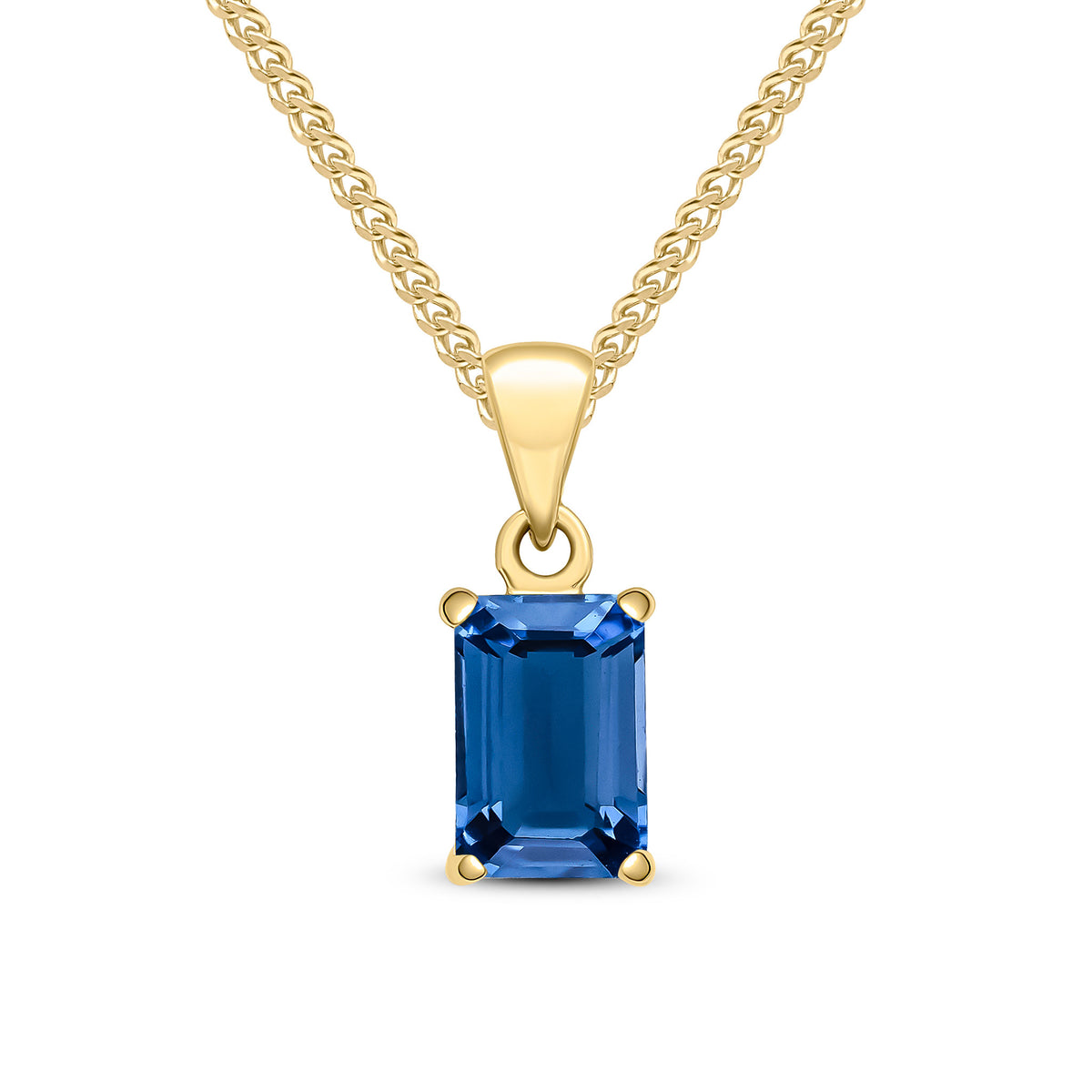 9CT YG 7X5 OCTAGON LONDON BLUE TOPAZ CLAW SET PENDANT
