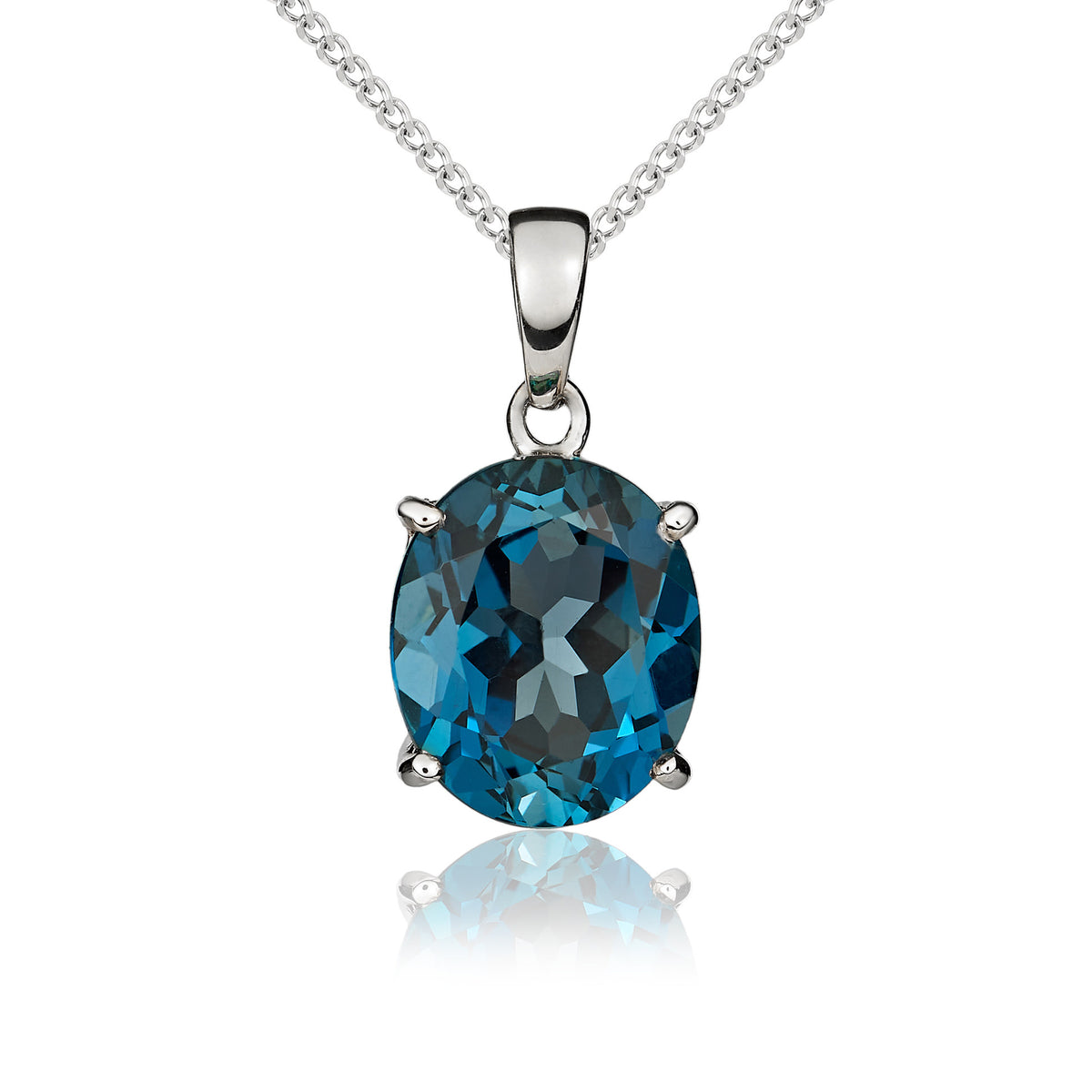 9CT WG 12X10 OVAL LONDON BLUE TOPAZ CLAW SET PENDANT