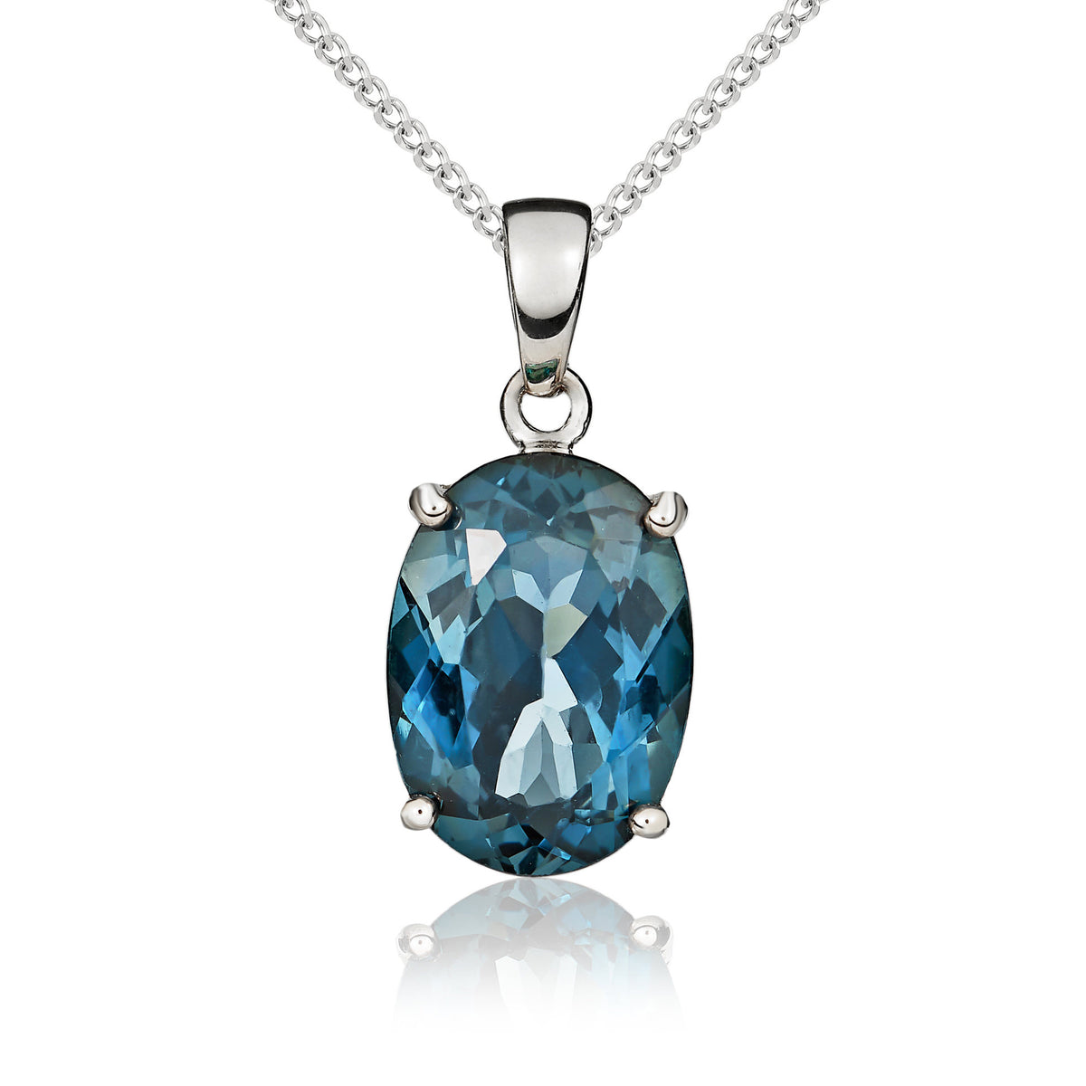 9CT WG 14X10 OVAL LONDON BLUE TOPAZ CLAW SET PENDANT