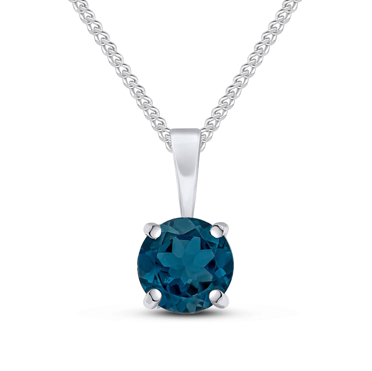 9CT WG 6MM ROUND LONDON BLUE TOPAZ CLAW PENDANT
