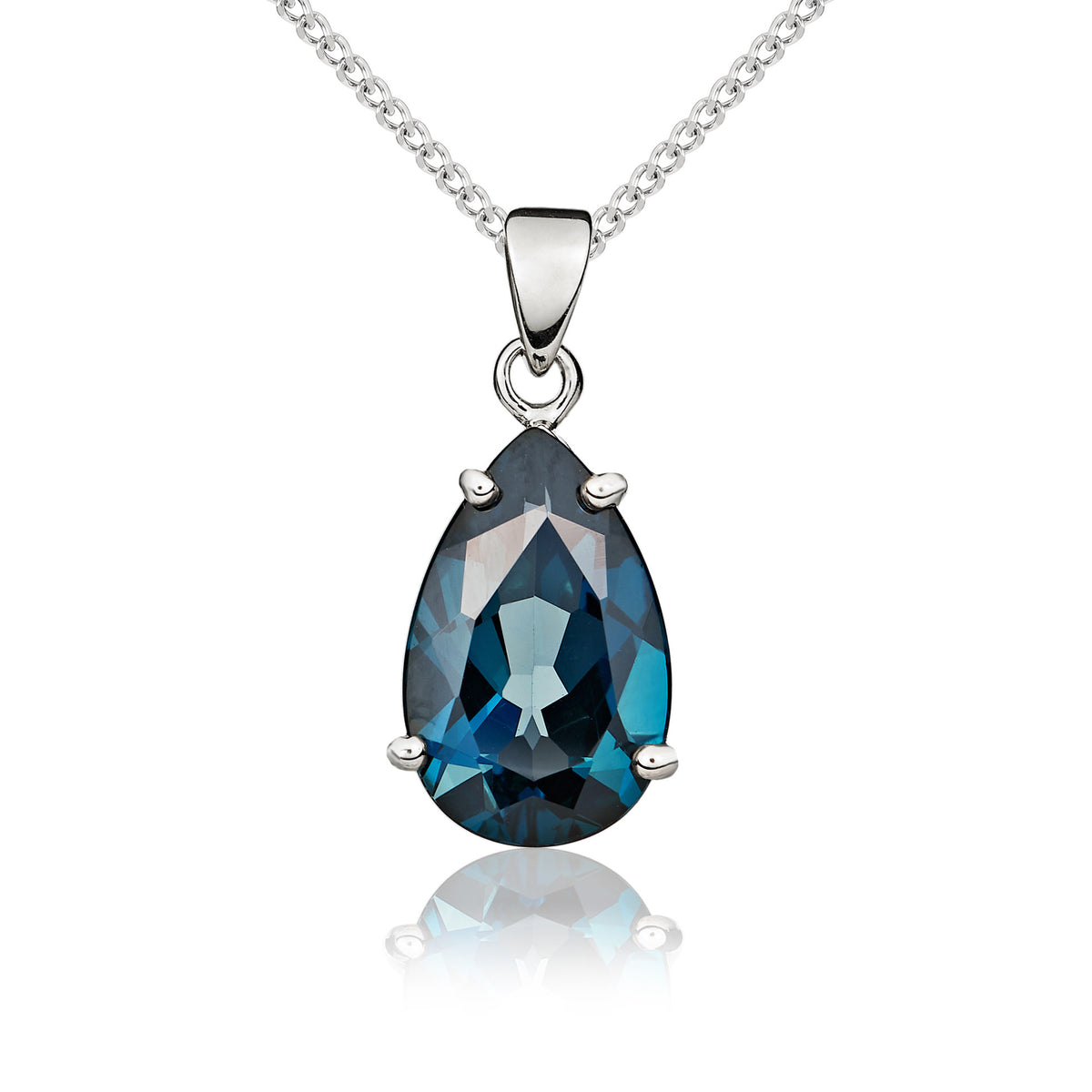 9CT WG 14X9 PEARSHAPE LONDON BLUE TOPAZ CLAW SET PENDANT