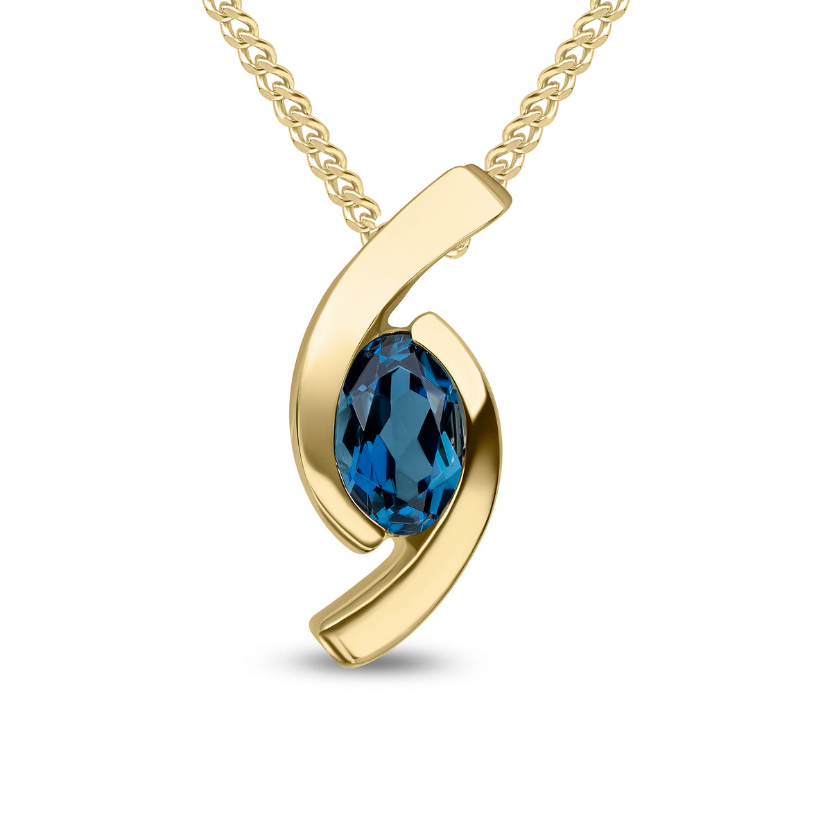9CT YG 6X4 OVAL LONDON BLUE TOPAZ 'EYE' PENDANT