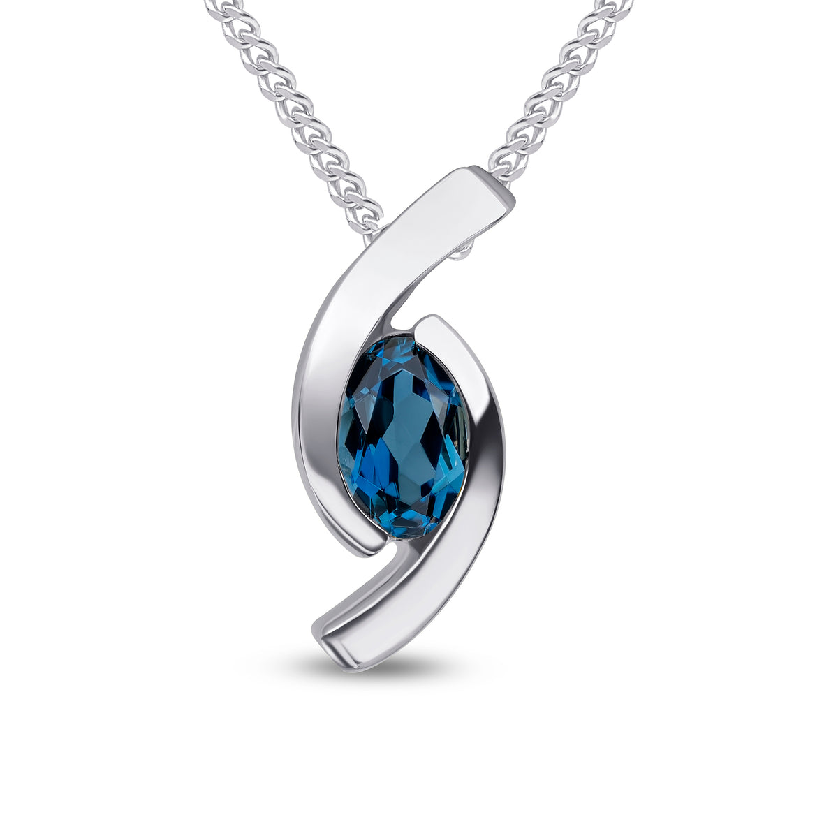 9CT WG 6X4 OVAL LONDON BLUE TOPAZ 'EYE' PENDANT