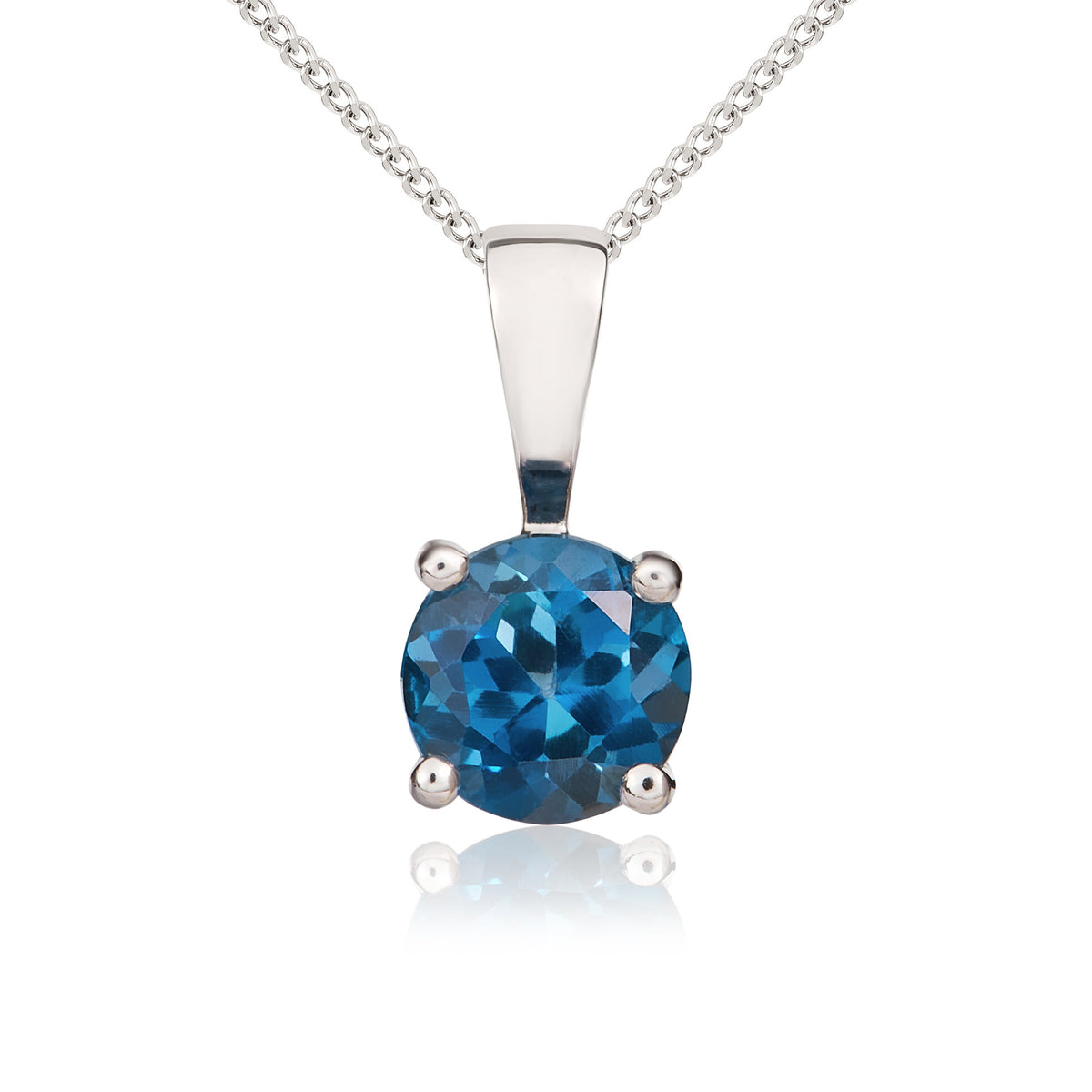 9CT WG 5MM ROUND LONDON BLUE TOPAZ 4 CLAW PENDANT