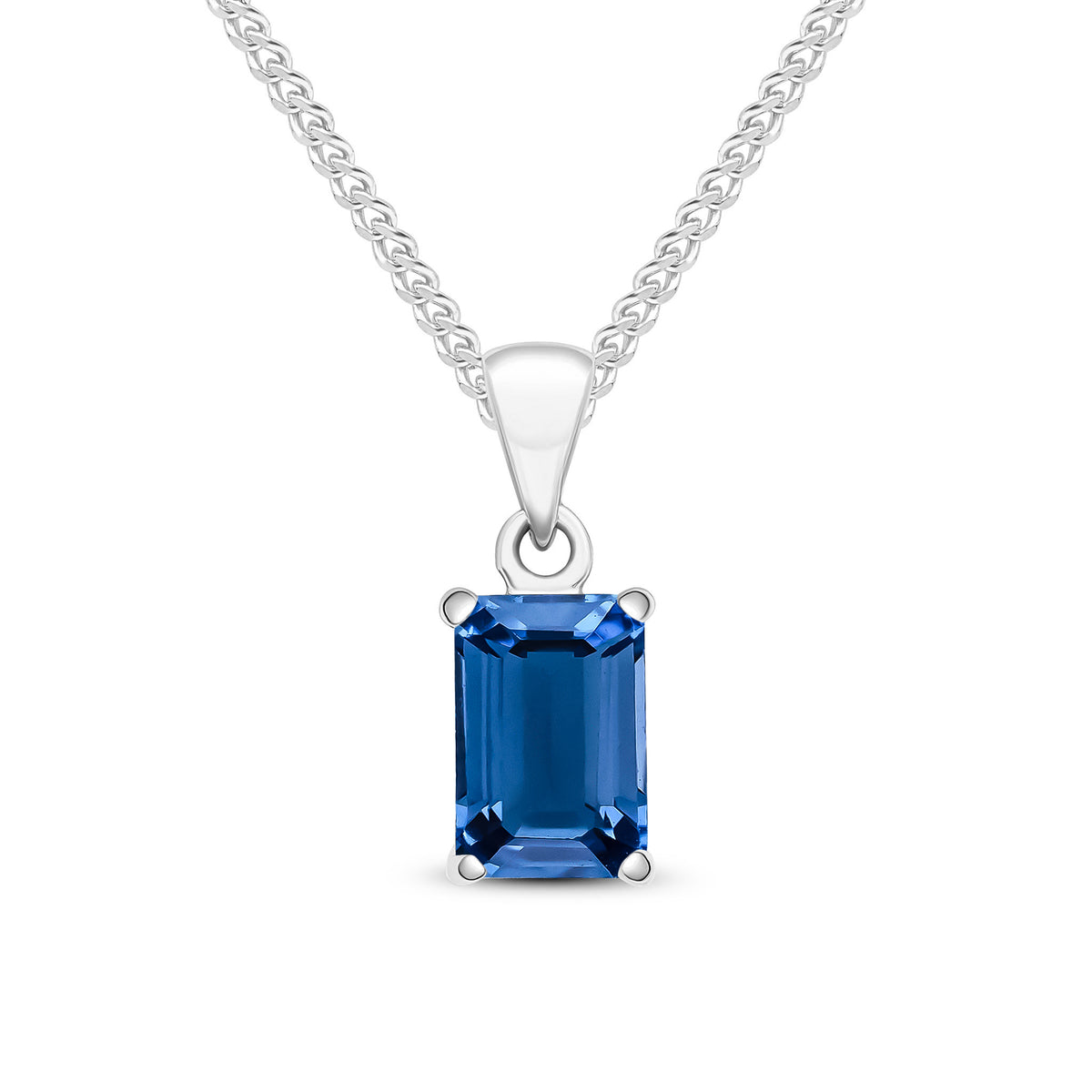 9CT WG 7X5 OCTAGON LONDON BLUE TOPAZ CLAW SET PENDANT