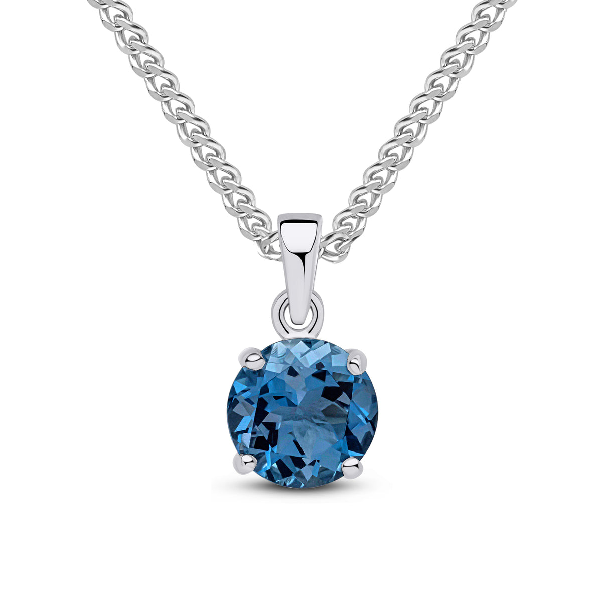 9CT WG 8MM ROUND LONDON BLUE TOPAZ CLAW SET PENDANT