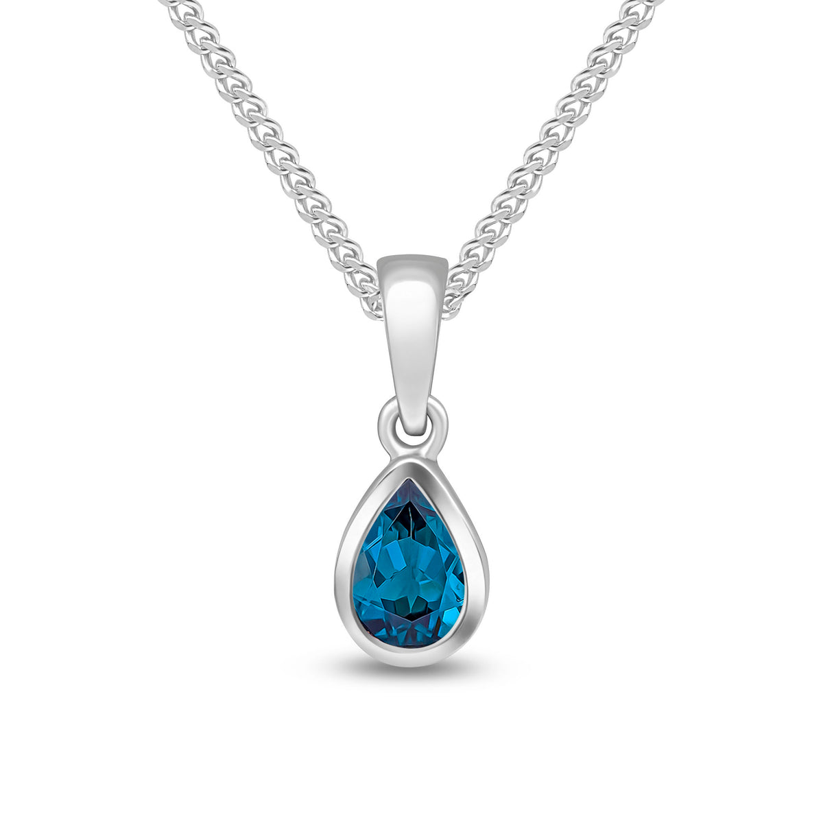 9CT WG 6X4 PEARSHAPE LONDON BLUE TOPAZ RUBOVER SINGLE STONE PENDANT