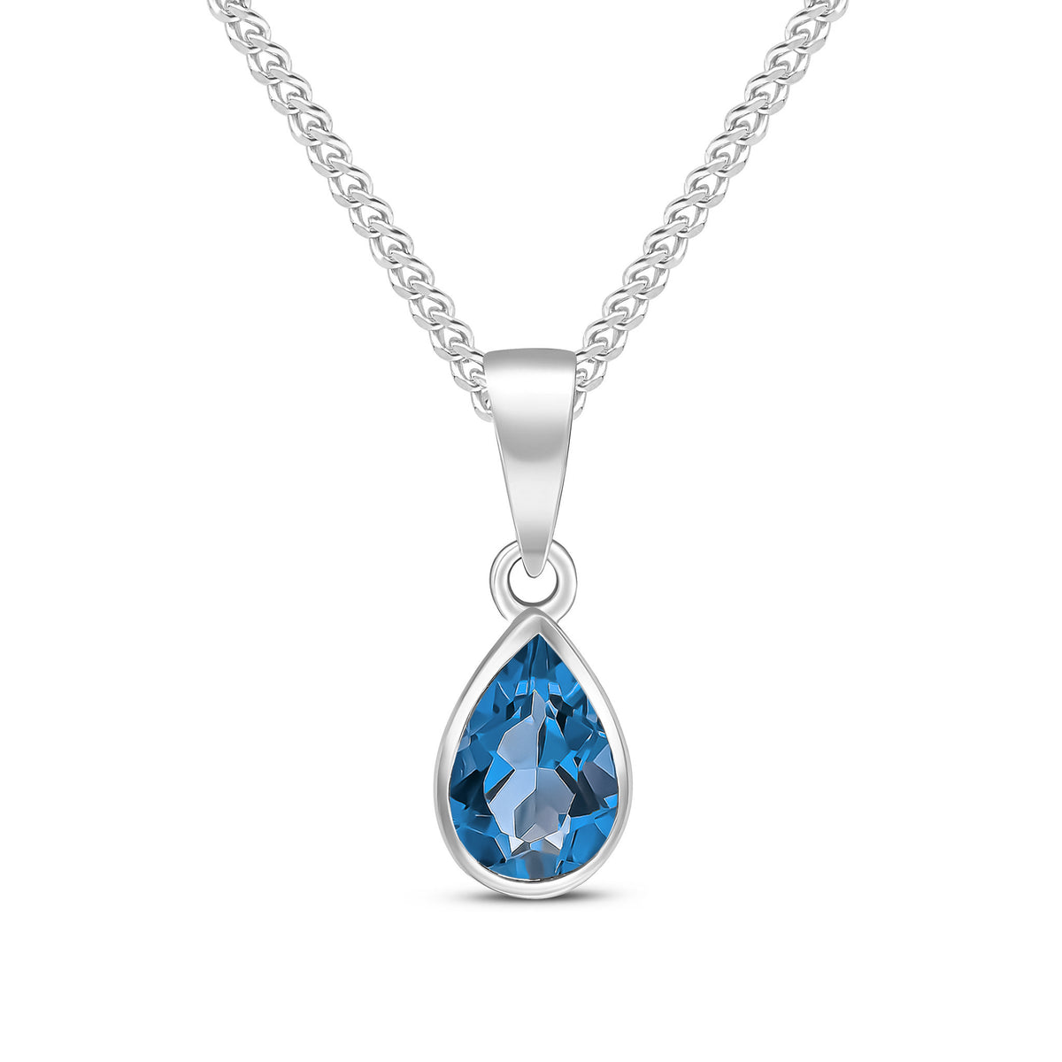 9CT WG 7X5 PEARSHAPE LONDON BLUE TOPAZ RUBOVER PENDANT