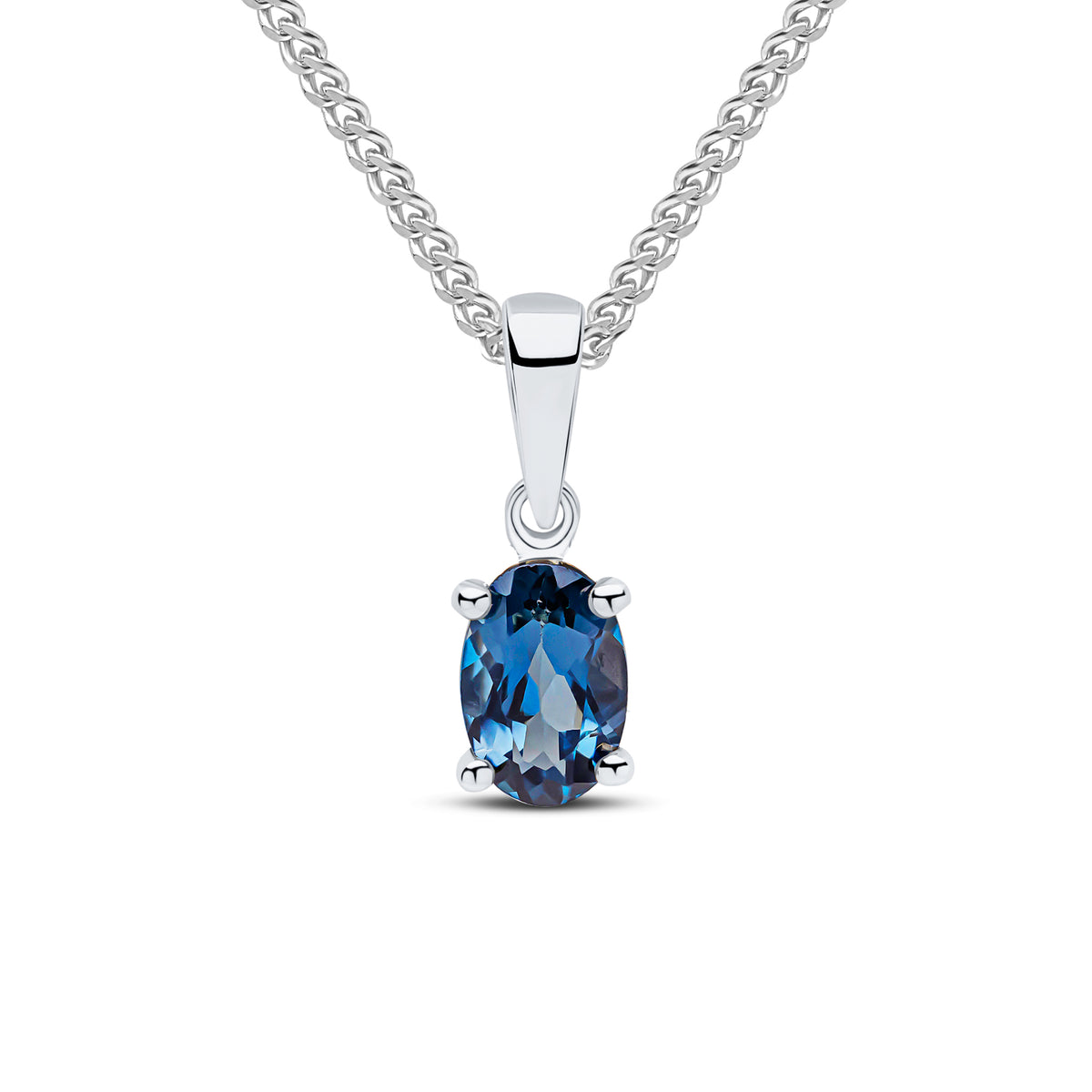 9CT WG 6X4 OVAL LONDON BLUE TOPAZ CLAW PENDANT
