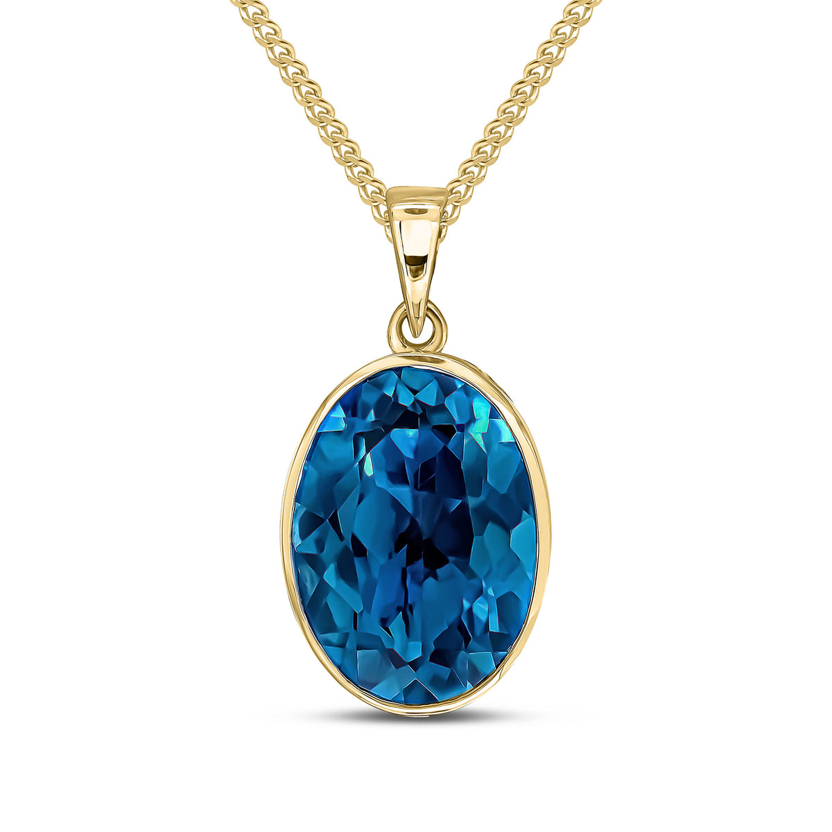 9CT YG 14X10 OVAL LONDON BLUE TOPAZ RUBOVER PENDANT