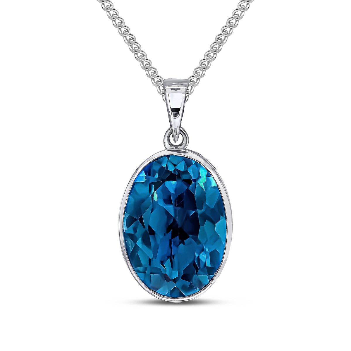 9CT WG 14X10 OVAL LONDON BLUE TOPAZ RUBOVER PENDANT