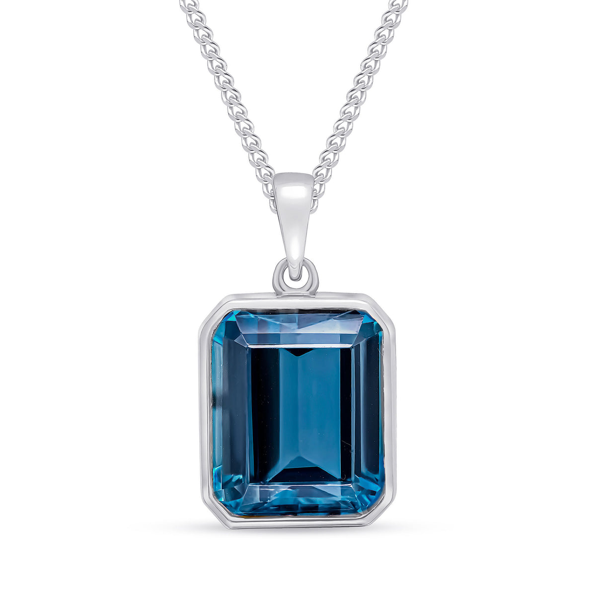 9CT WG 12X10 OCTAGON LONDON BLUE TOPAZ RUBOVER PENDANT