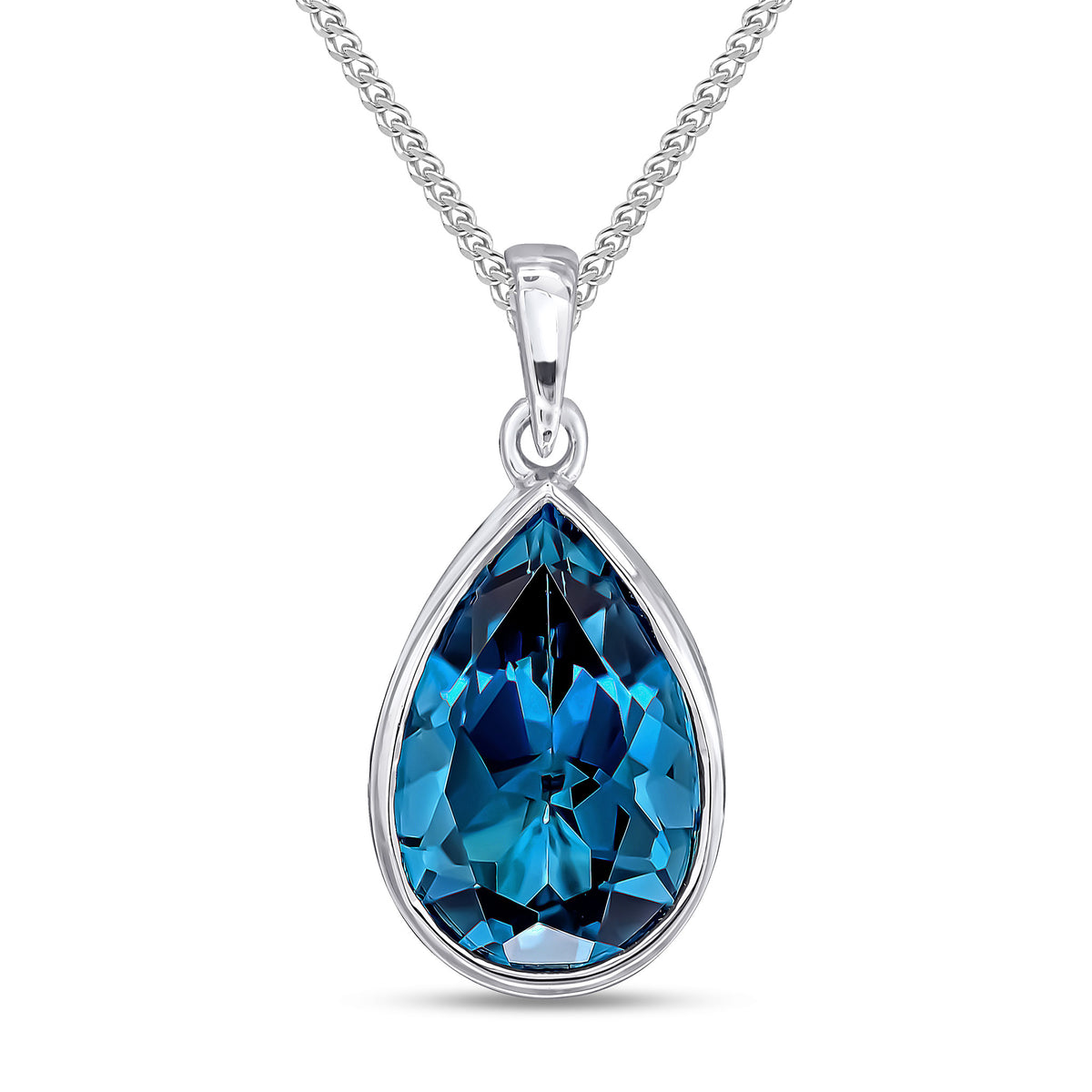 9CT WG 14X9 PEARSHAPE LONDON BLUE TOPAZ RUBOVER PENDANT