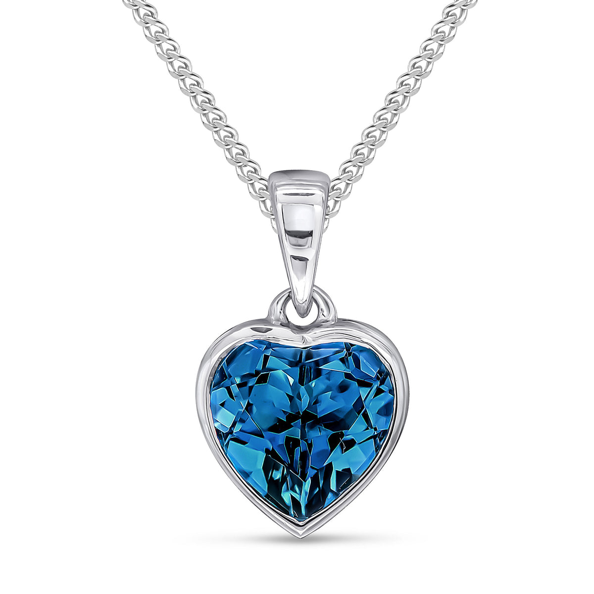 9CT WG 8MM HEARTSHAPE LONDON BLUE TOPAZ RUBOVER SINGLE STONE PENDANT