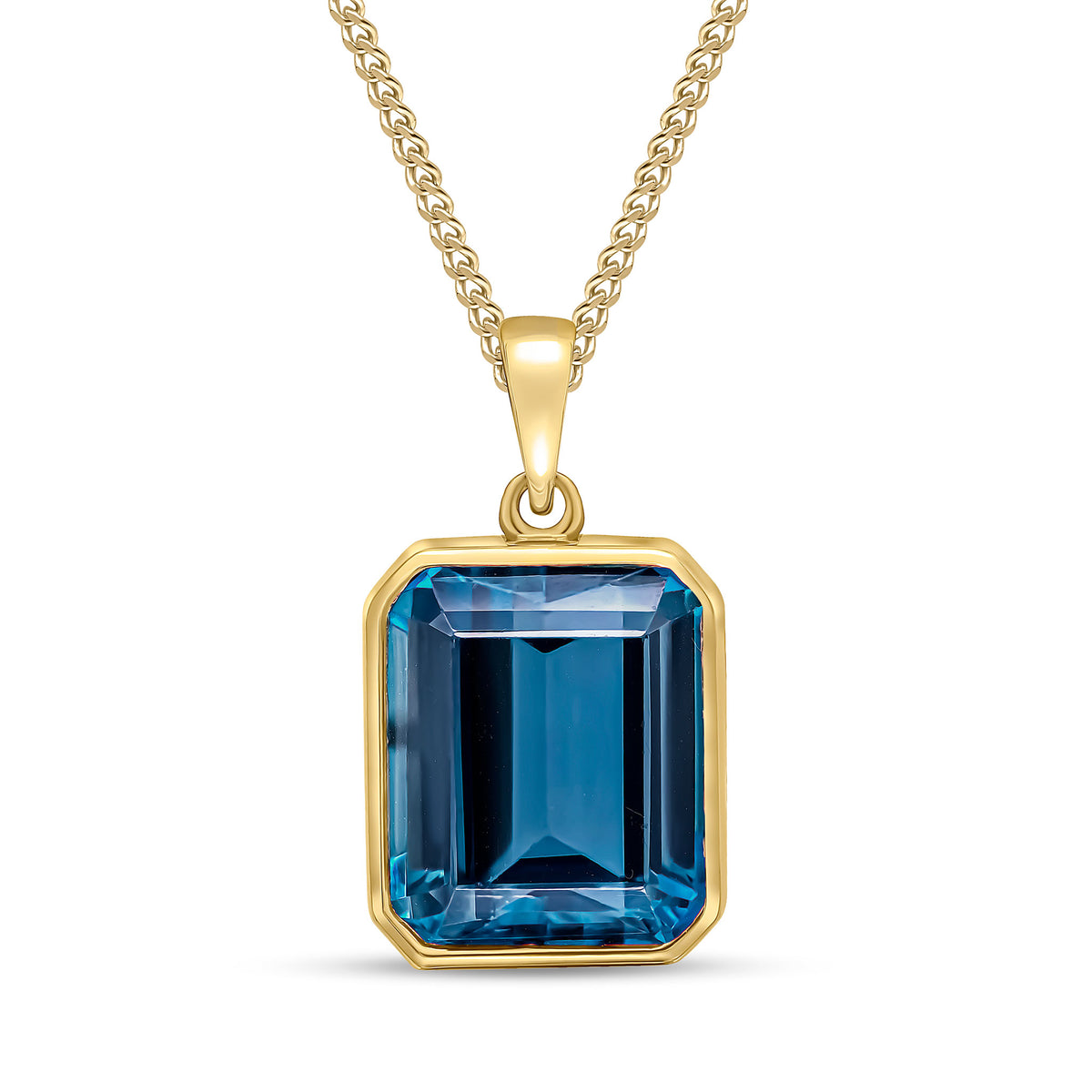 9CT YG 12X10 OCTAGON LONDON BLUE TOPAZ RUBOVER PENDANT