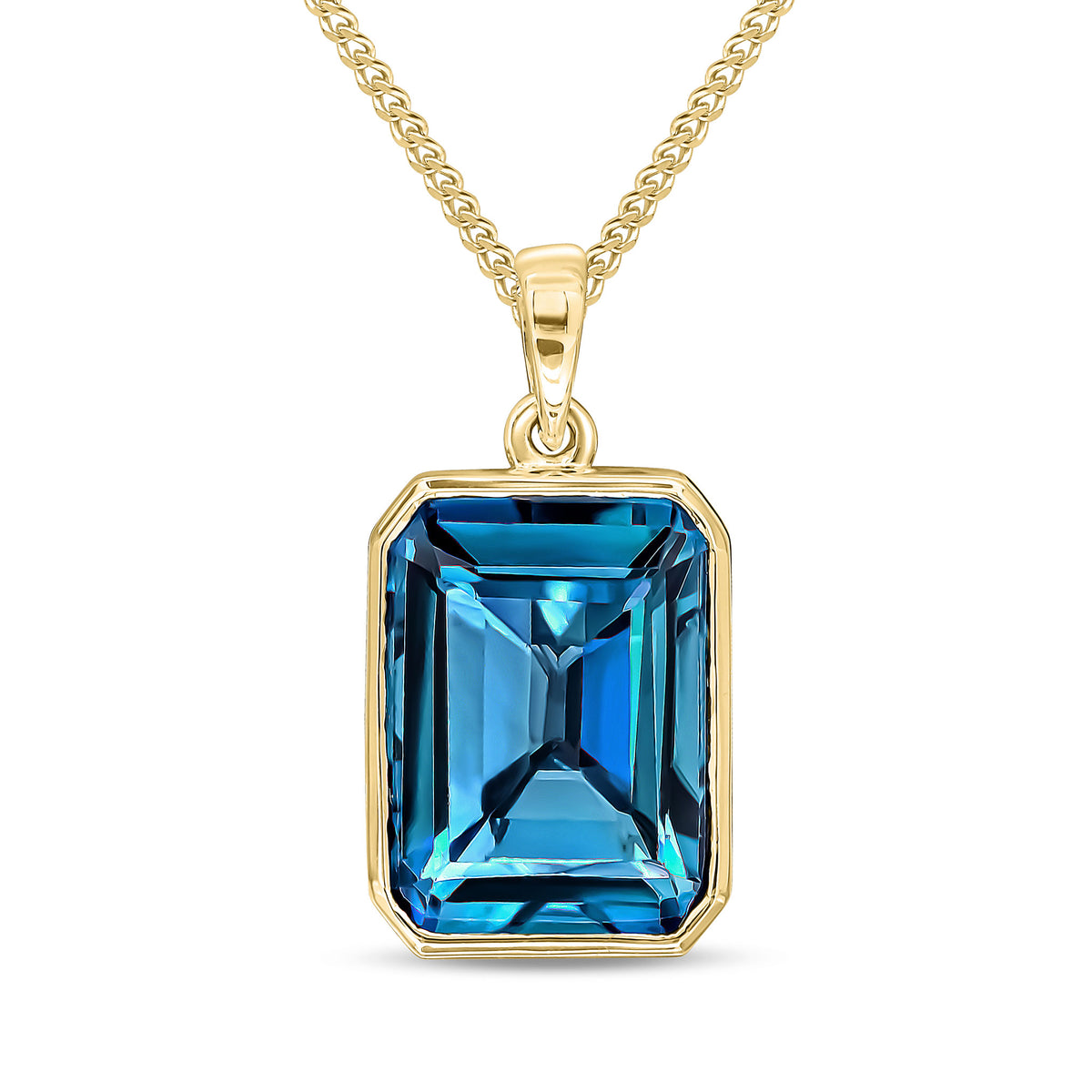9CT YG 14X10 OCTAGON LONDON BLUE TOPAZ RUBOVER PENDANT