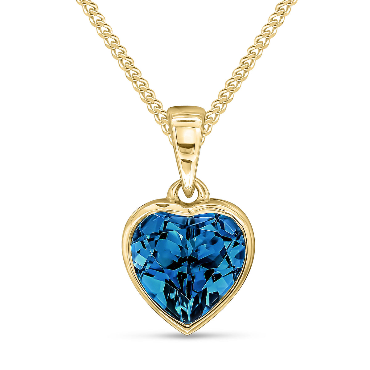 9CT YG 8MM HEARTSHAPE LONDON BLUE TOPAZ RUBOVER SINGLE STONE PENDANT