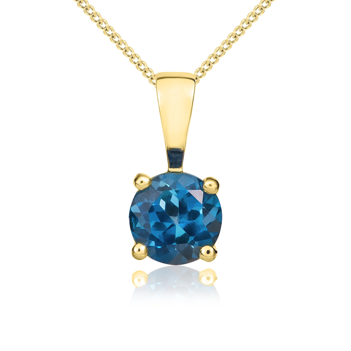 9CT YG 5MM ROUND LONDON BLUE TOPAZ CLAW PENDANT