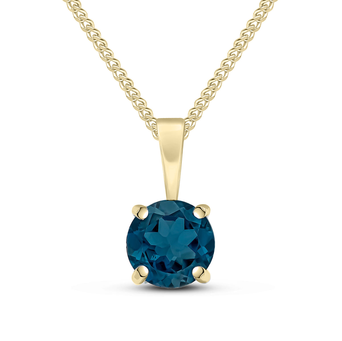 9CT YG 6MM ROUND LONDON BLUE TOPAZ CLAW PENDANT