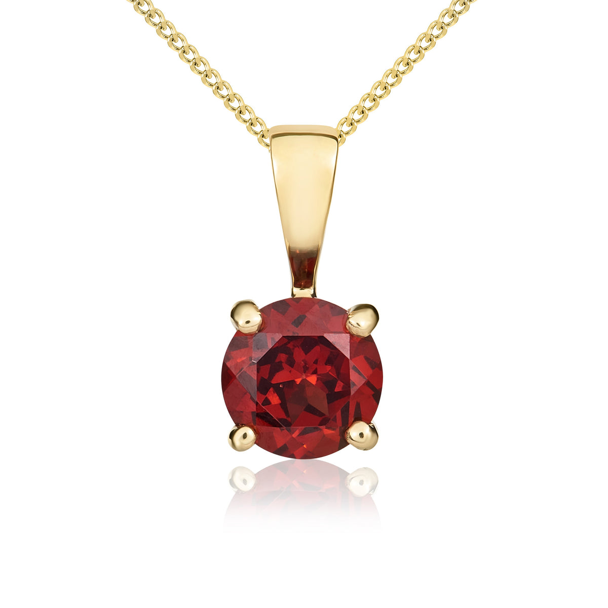 9CT YG 5MM ROUND GARNET 4 CLAW SINGLE STONE PENDANT