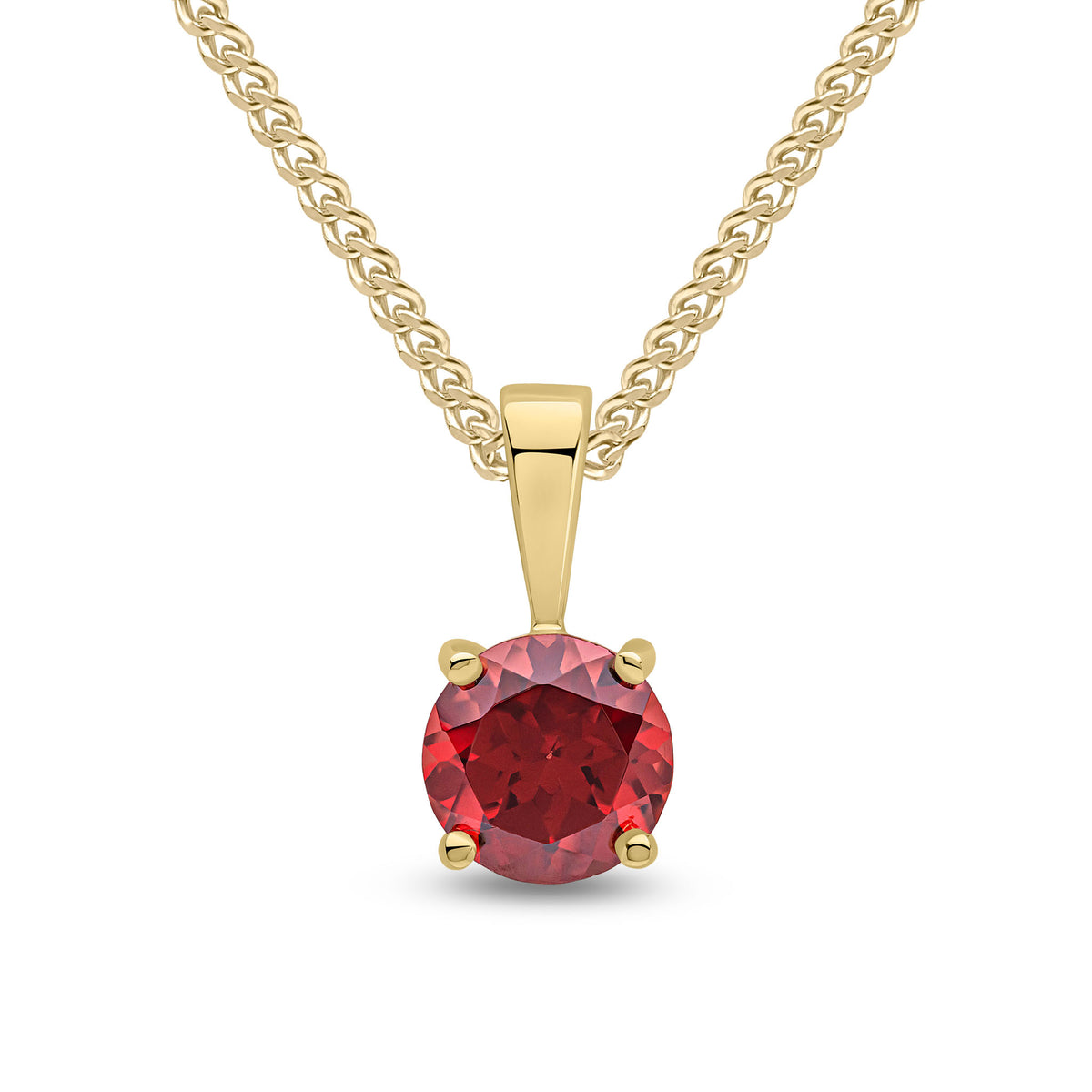 9CT YG 6MM ROUND GARNET 4 CLAW PENDANT