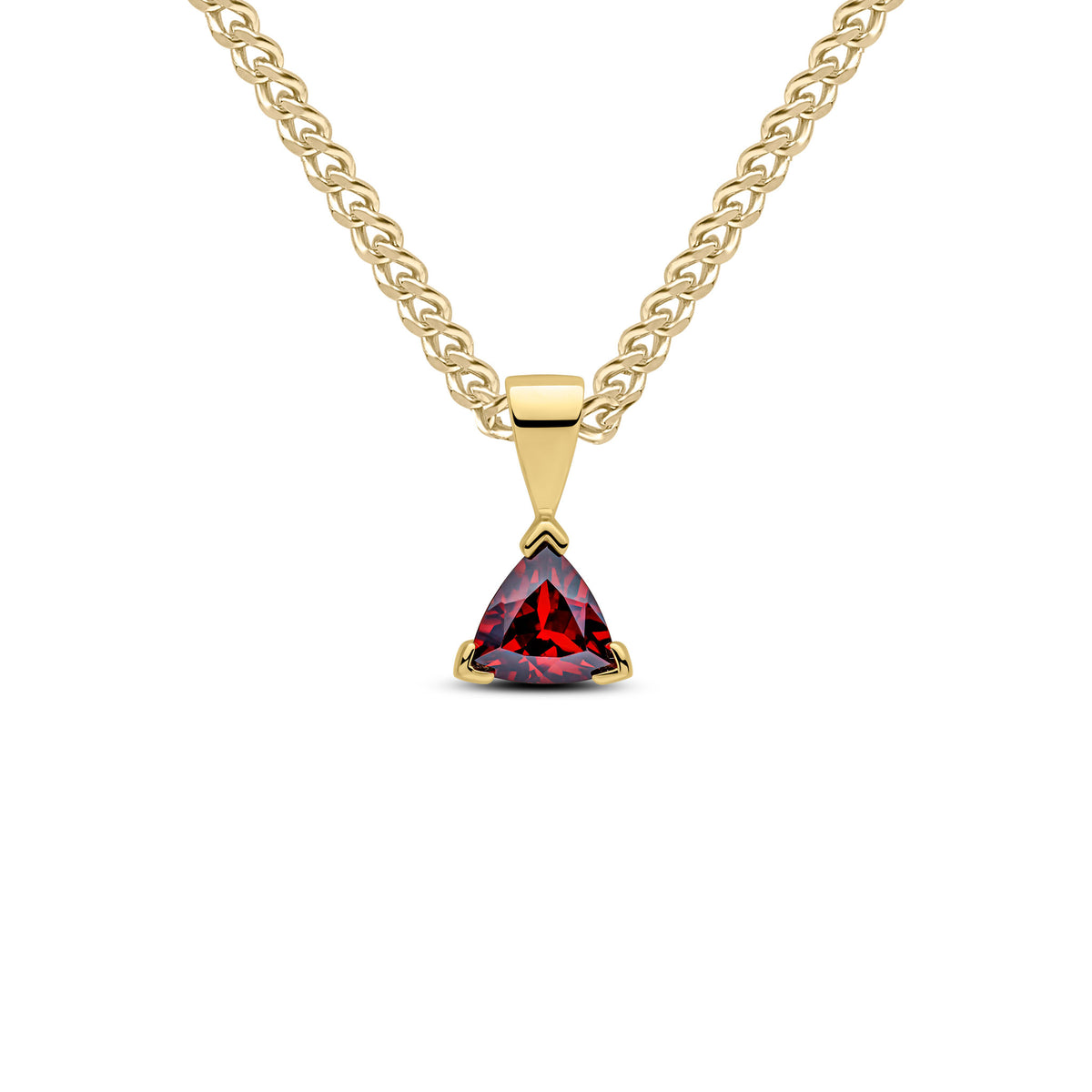 9CT YG 6MM TRILLIANT GARNET CLAW SET PENDANT