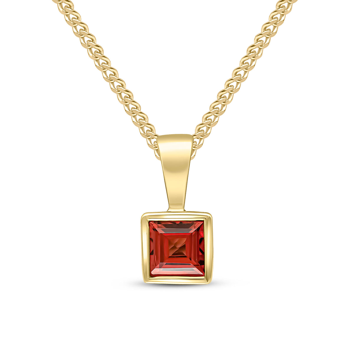 9CT YELLOW GOLD 4MM SQUARE GARNET RUBOVER PENDANT