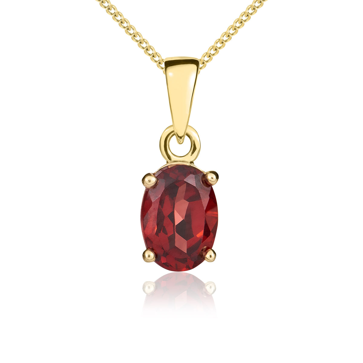 9CT YG 7X5MM OVAL GARNET CLAW SET PENDANT