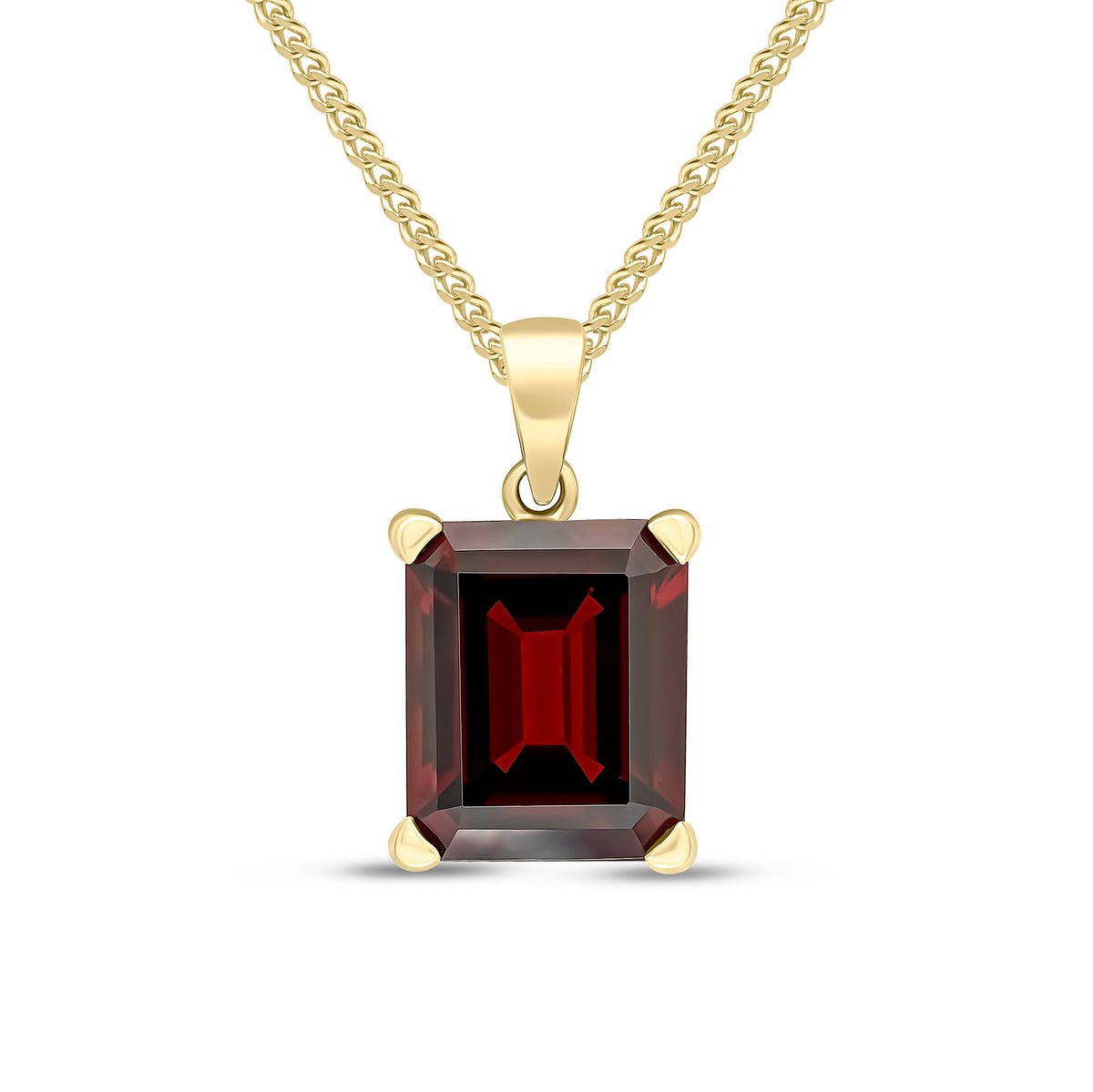 9CT YG 12X10 OCTAGON GARNET CLAW SET PENDANT