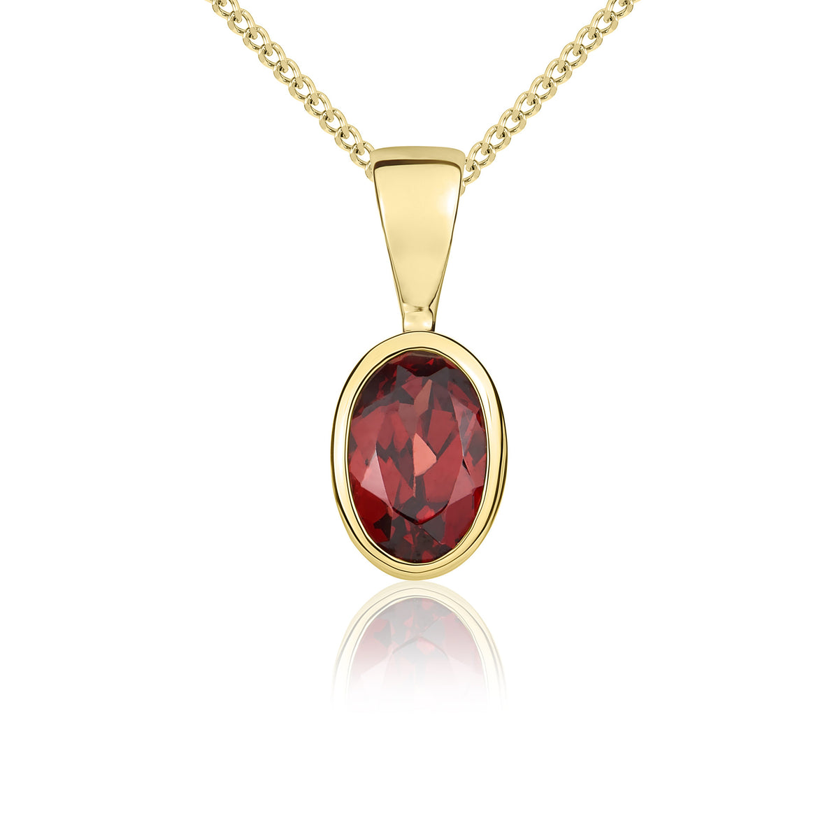 9CT YG 6X4 OVAL GARNET RUBOVER PENDANT