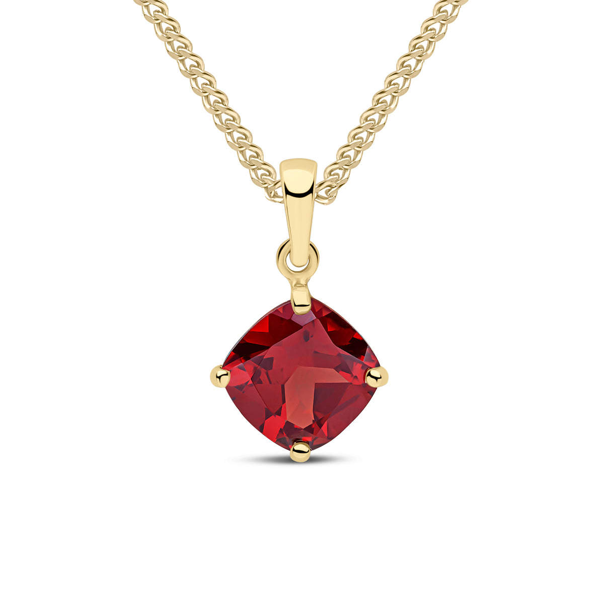 9CT YG 8MM CUSHION GARNET CLAW SET PENDANT