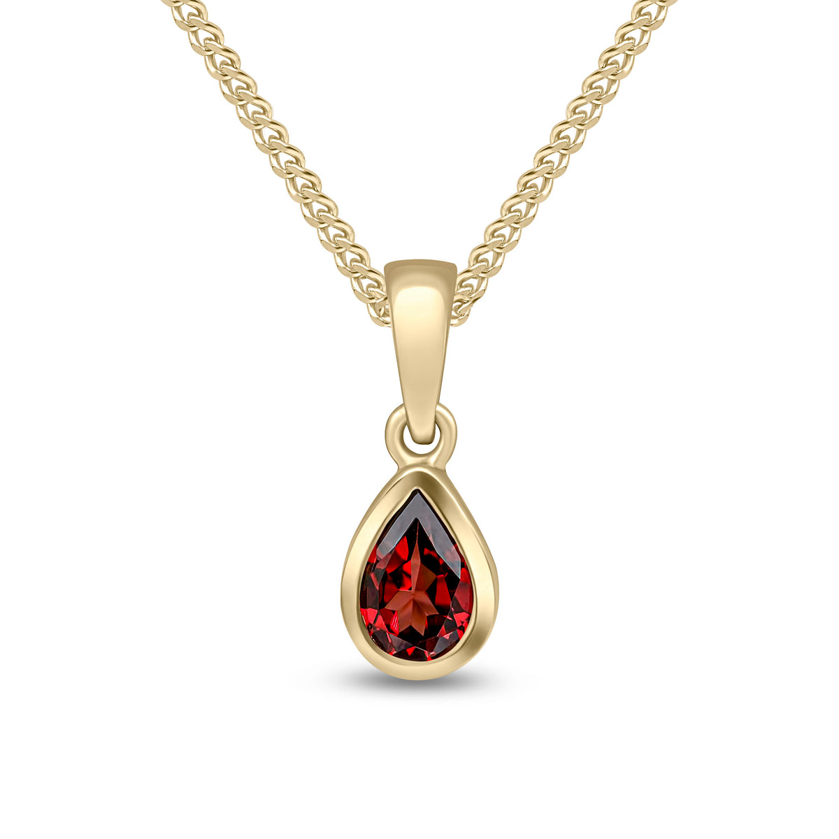 9CT YG 6X4 PEARSHAPE GARNET RUBOVER SINGLE STONE PENDANT