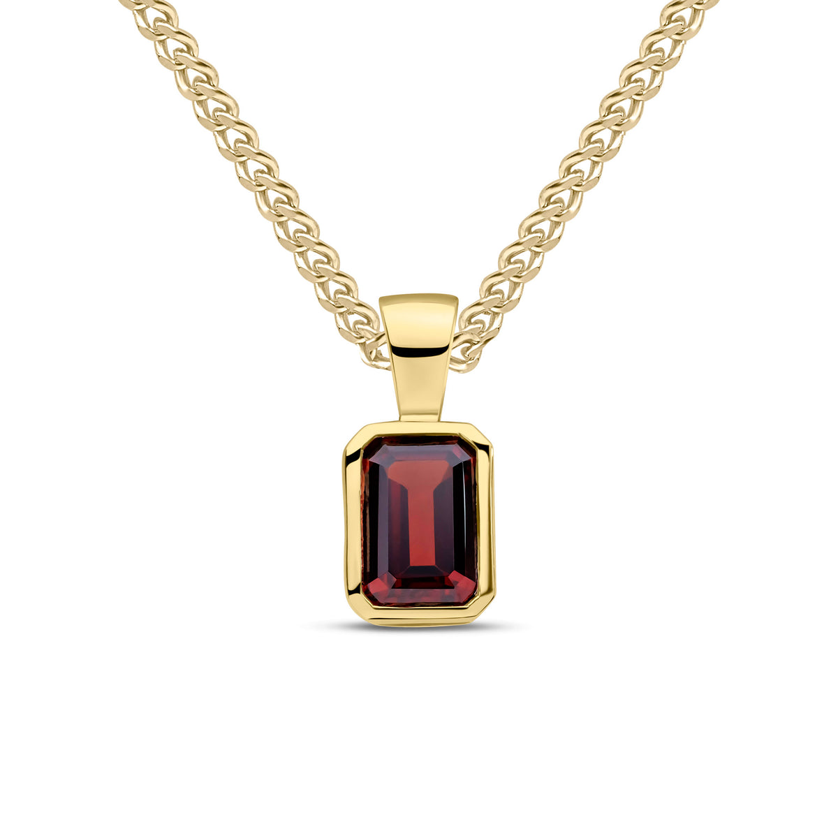 9CT YG 7X5 OCTAGON GARNET RUBOVER PENDANT